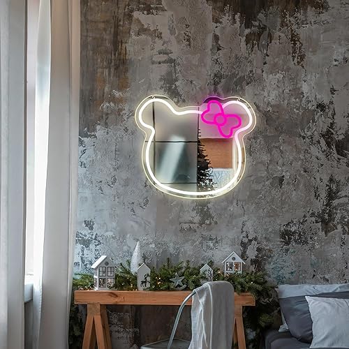 Miniatura 6 de Bonito letrero de neón de espejo, letreros LED regulables para decoración de pared, espejo de tocador de neón LED, alimentado por USB para salón de