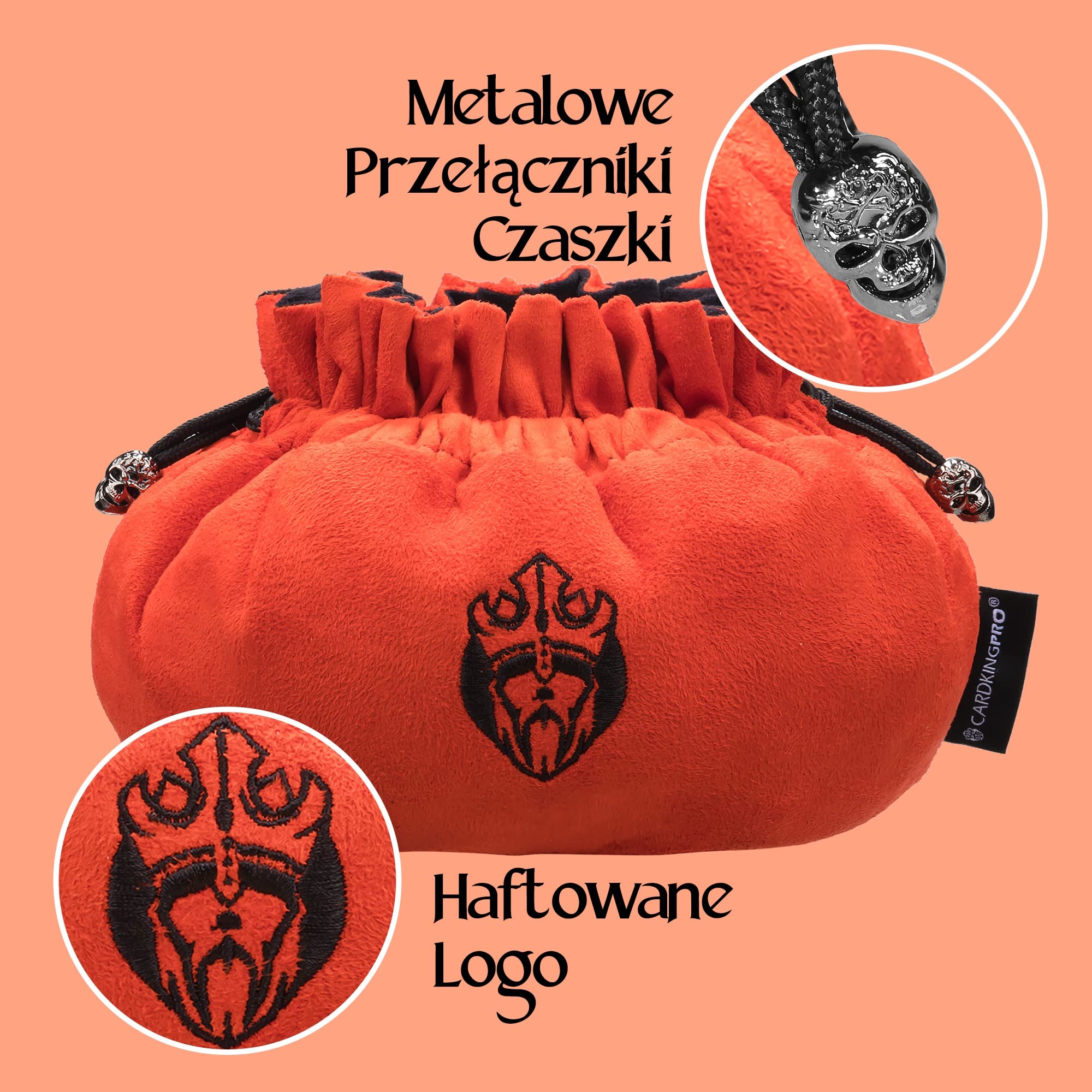 CardKingPro Ogromna Torba na Kości z Kieszeniami - Spalona Pomarańcza - Pojemność 150+ Kości - Świetny Organizer dla Kolekcjonerów, Idealna do Dungeons and Dragons [Opatentowany Design]