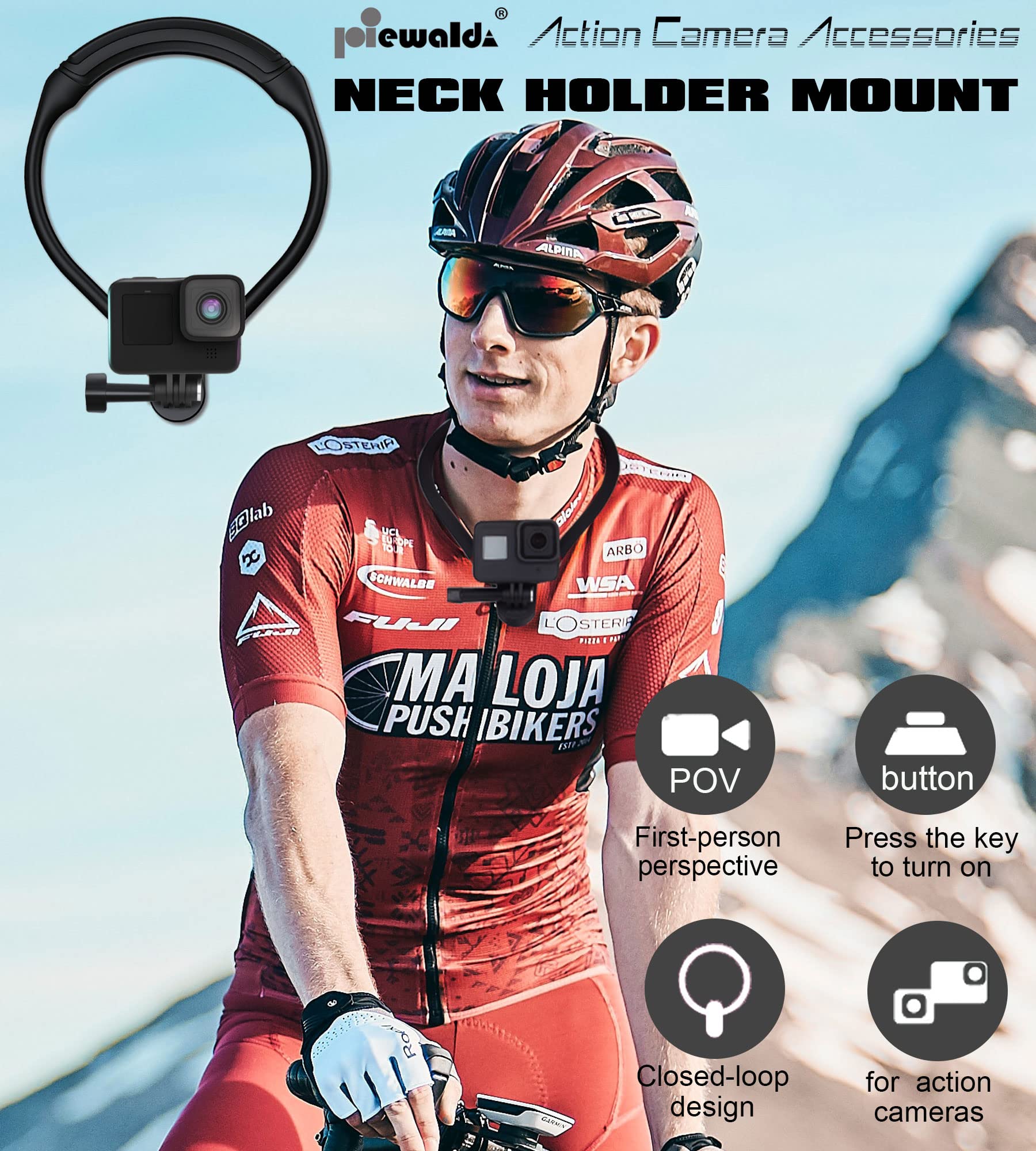 Niewalda Action Camera Neck Mount Bracket for POV/VLOG, Extendable