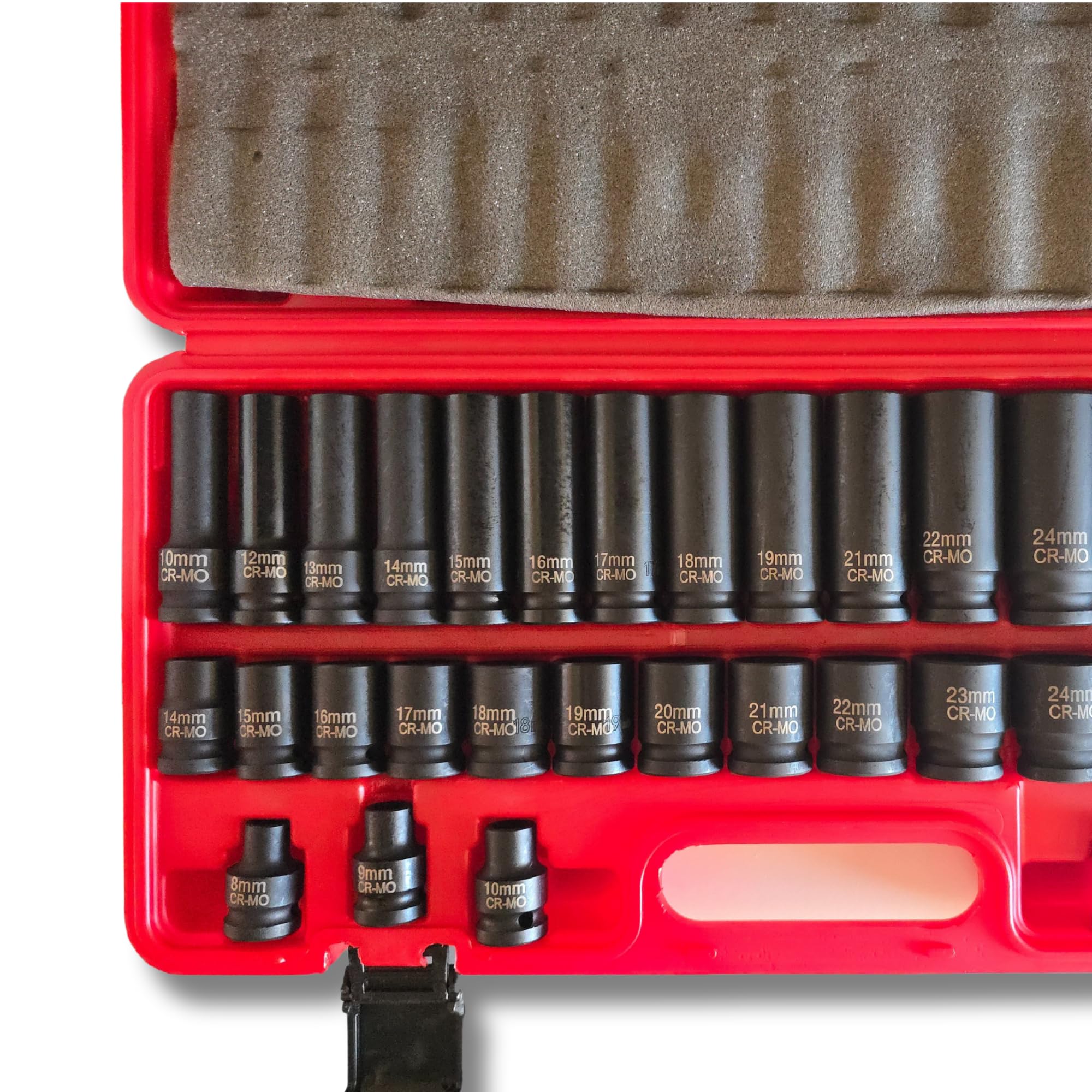Maletín vasos impacto 1/2" (8-32mm) 35 piezas – Vasos cortos y largos Cr-Mo reforzados