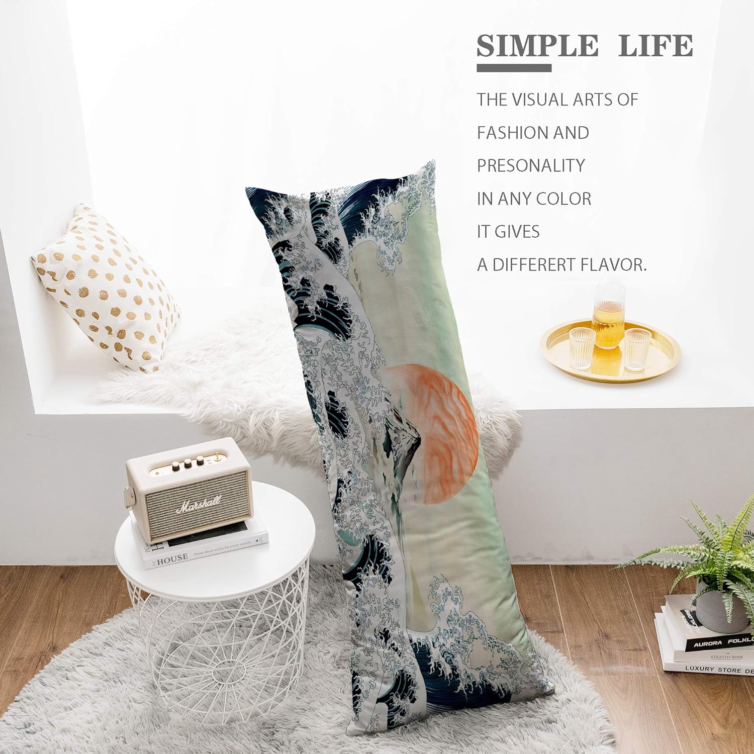Body Pillow Cover - 20 x 54 inches - Digital Printing Body Pillow Case with Hidden Zipper Closure - Ultra Soft Velvet Body Pillow Pillowcase for Hair and Skin - Japanese Wave : Home & Kitchen