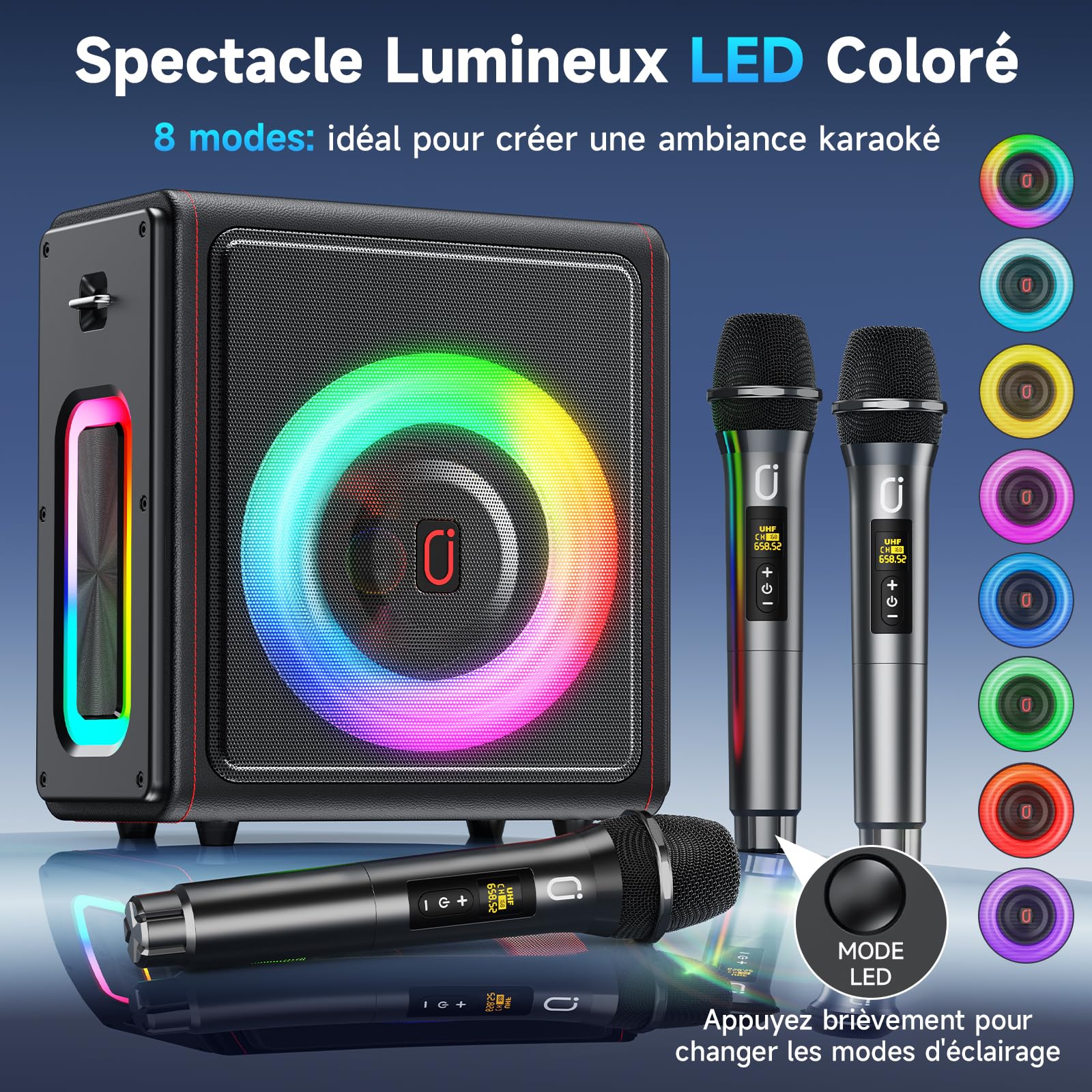 HWWR Enceinte Karaoke 3 Micro sans Fil, Karaoke Adultes Bluetooth 5.3 Portable, 120W PA Système avec Correction de Tonalité & Réglage d'Écho, Karaoké Compatible TWS/Carte TF/USB/AUX/Live/REC