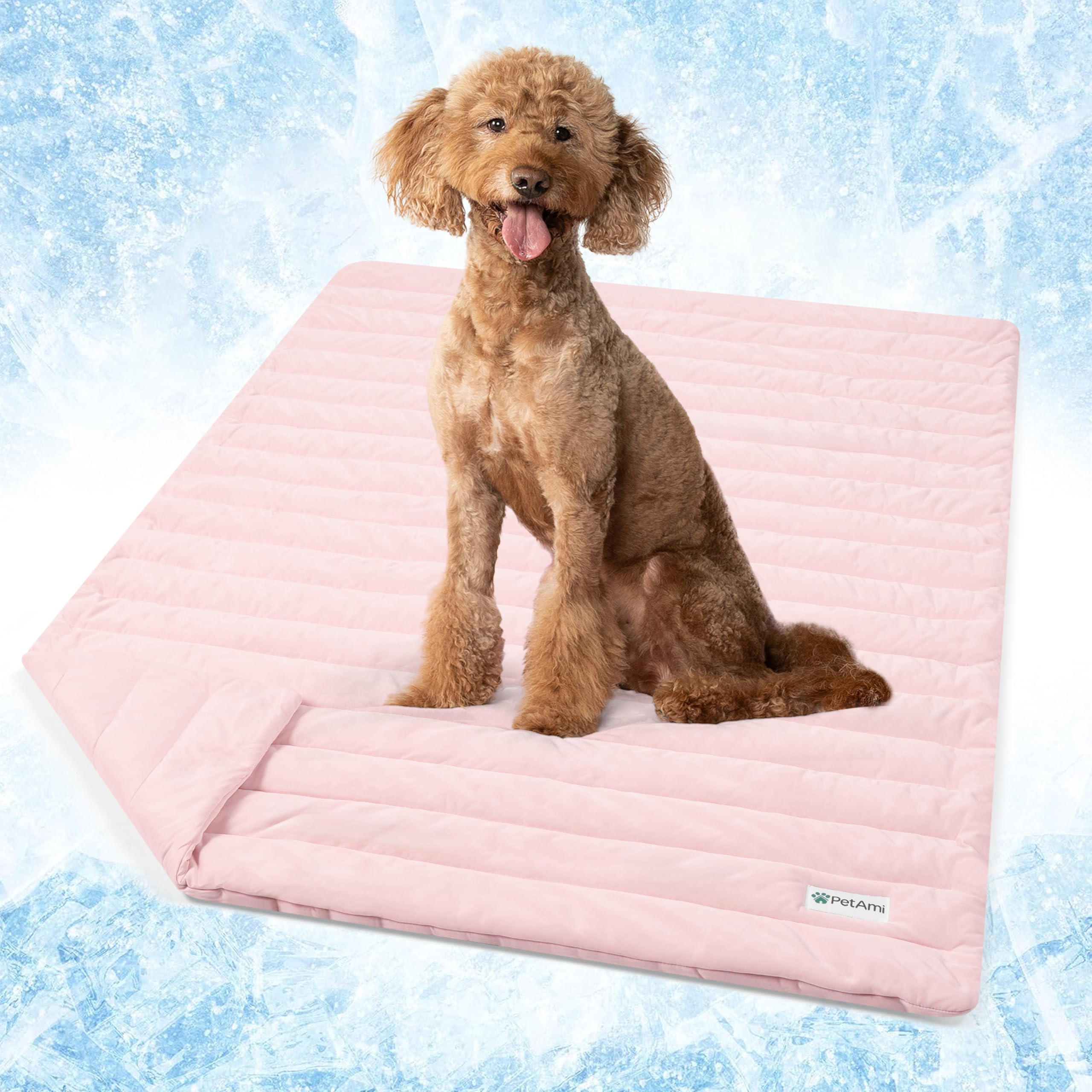 PetAmi Cooling Mat for Dog, Premium Pet Cooling Blanket for Crate Kennel, Indoor Cat Cool Sleeping Pad, Q-MAX Cold Sofa Couch Cover for Summer, Pink,
