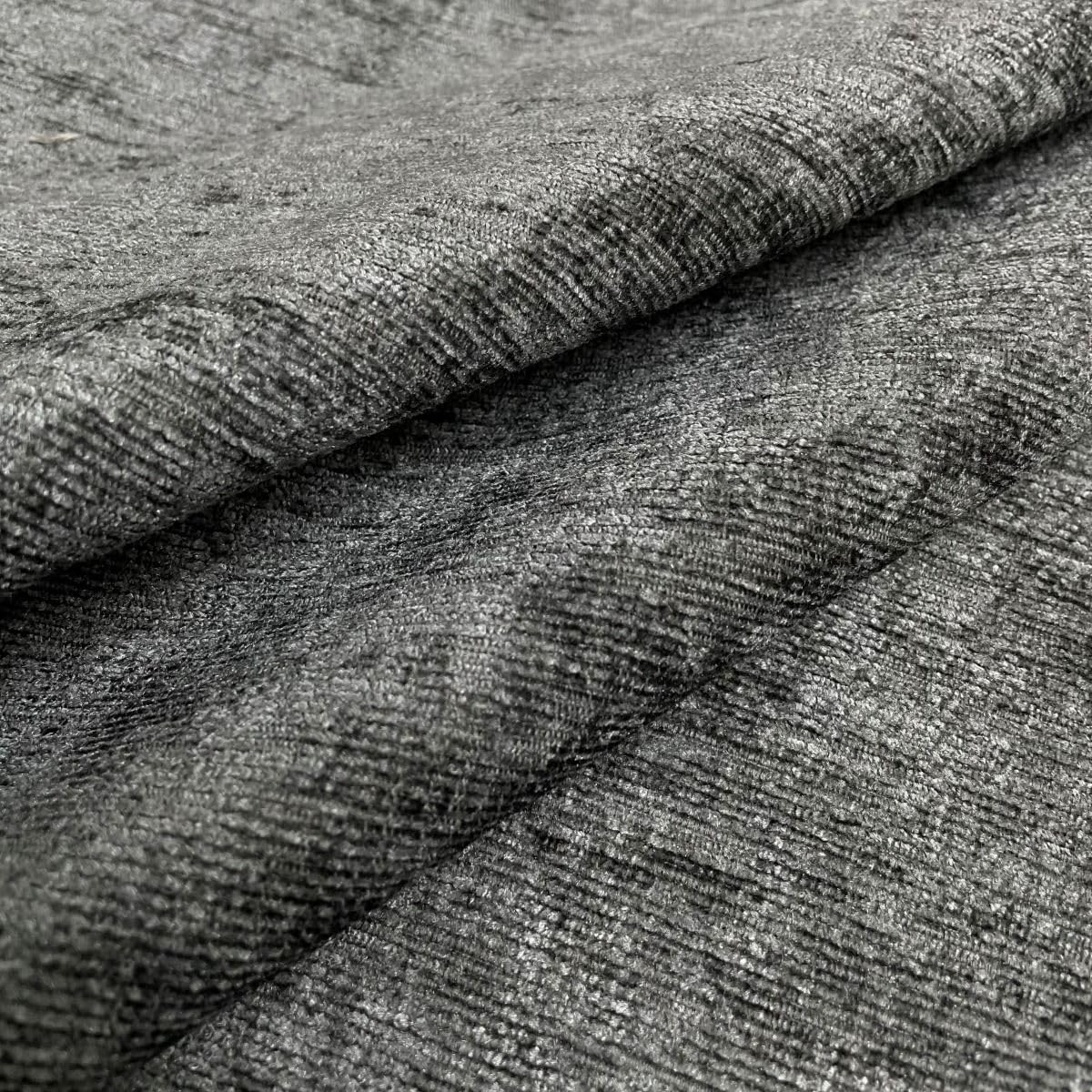 Charcoal Grey Designer Luxury Soft Plain Solid Heavy Weight Upholstery Curtain Cushion Chenille Velvet Fabric FIRE Retardant Shimmering Look Sofa Furniture Material Sold by The METRE