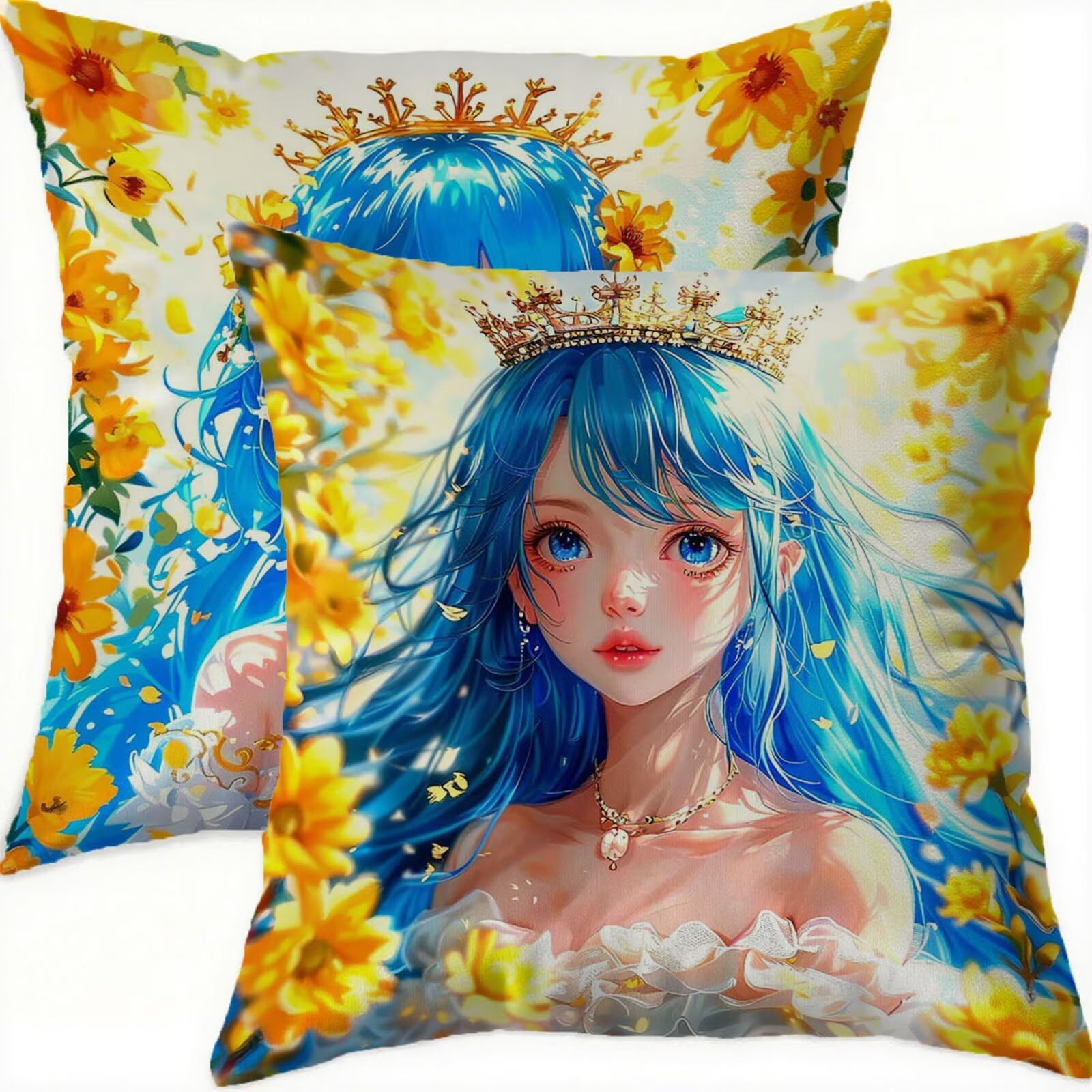 Housse de coussin fille décorative fleur lot de 2 taie oreiller velours doux carré 65x65
