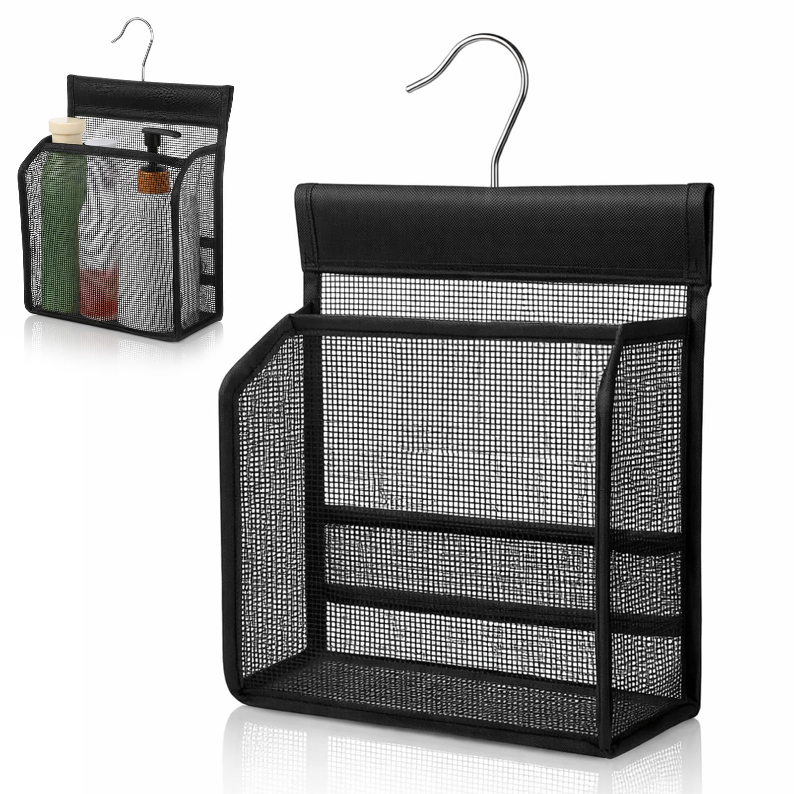Tweruna Black Mesh Shower Caddy Hanging, Hanging Mesh Shower Bag for College Dorm, Gym, Swimming, Rv and Travel