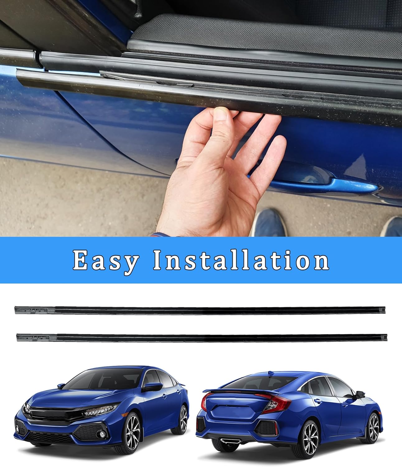 2Pcs Front LH and RH Car Outer Door Window Moulding Trim Weatherstrip Seal Belt Compatible with 2016-2020 Honda Civic 2 Door, Replace#72410-TBG-A01 72450-TBG-A01