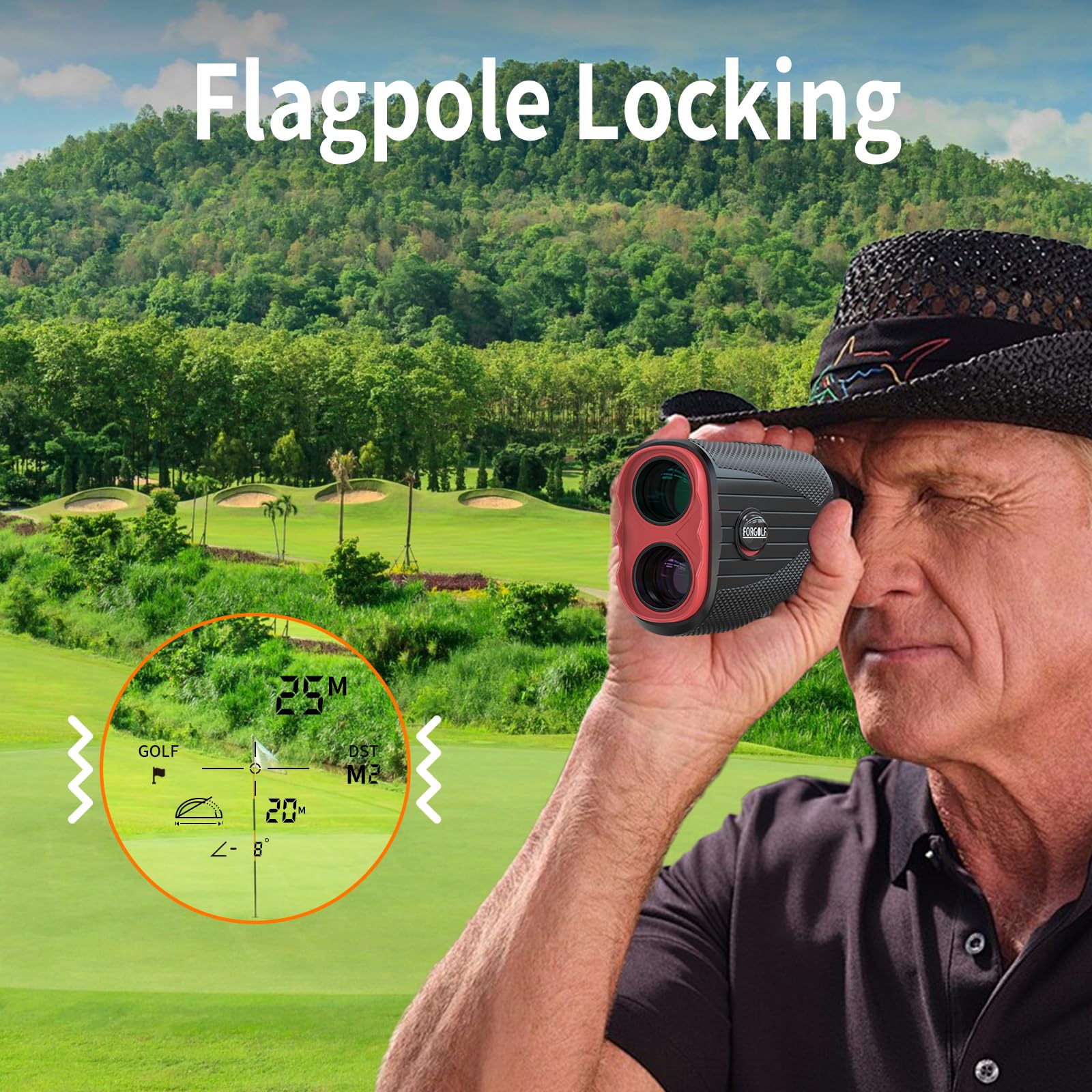 iafer - Telemetro da golf con pendenza e 1.200 metri, ricaricabile, con ingrandimento 7x, con vibrazione di bloccaggio del palo della bandiera