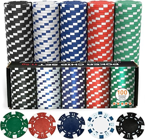 100 fichas de póquer de casino de 5 colores, juego de fichas de casino, fichas de casino de 0.41 oz para juegos de cartas de casino Texas Holdem