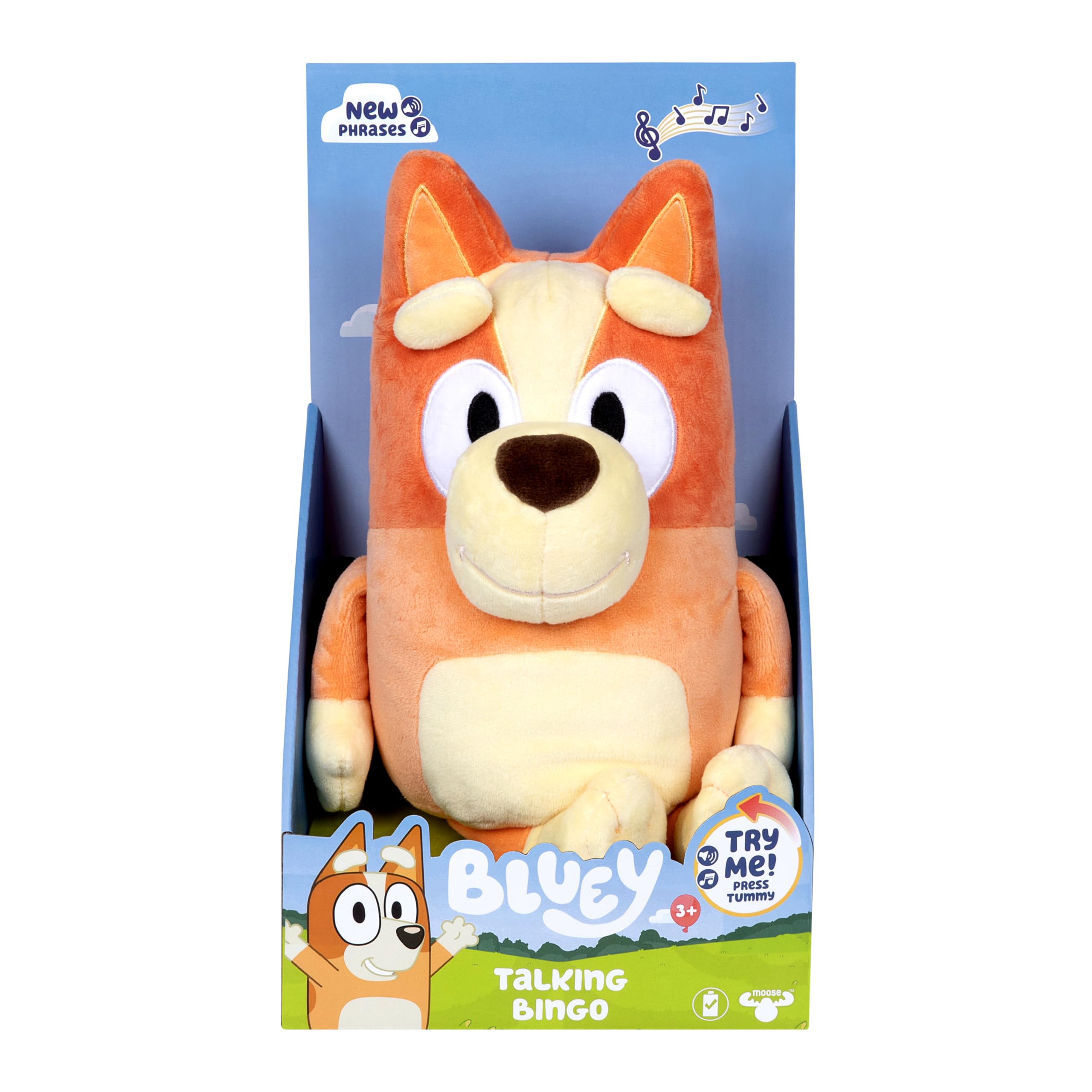 Bluey Sound Effects Talking Bingo Plush Toy, 33 cm, Soft Bingo Toy, Interactive Stuffed Toy with 9 Different Phrases, Music Toys for Kids