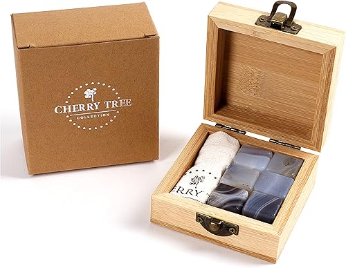 Cherry Tree Collection El  Piedras de whisky  Piedras de infusión de agua de cristal  Piedras preciosas naturales  Juego de 6  Ágata de Botswana