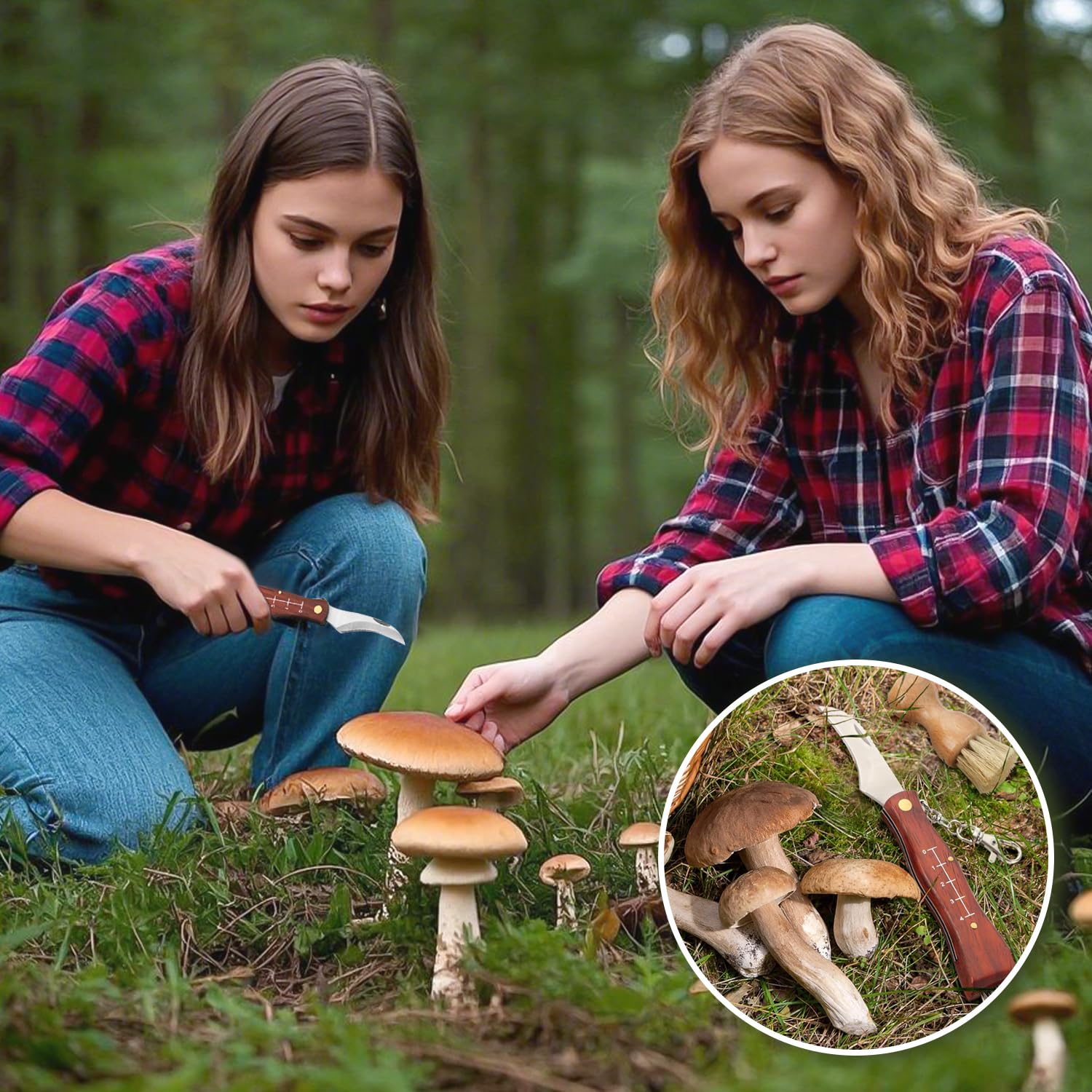 Nóż do grzybów ze szczotką, torba na grzyby, nóż gąbkowy z wysokiej jakości, zbieranie grzybów, do zbierania grzybów/trufy, nóż ze stali nierdzewnej, nóż do grzybów, torba, rękawiczki, kompas i