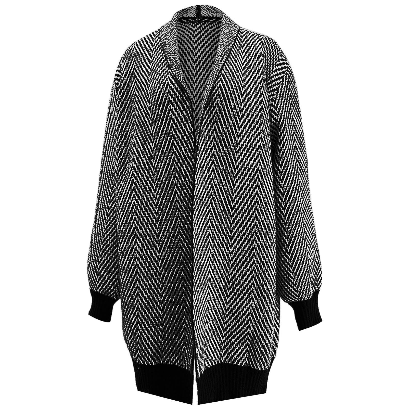 Générique Gilets Femme Pulls Femme - Cardigan Long en Tricot Rayé Pull Ouvert sur Le Devant Décontracté Automne Hiver Pull en Laine Vêtements D'Extérieur