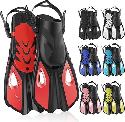 Miniatura 9 de Aletas de esnórquel, aletas de natación, tamaño de viaje, cortas, ajustables, para esnórquel, buceo, adultos, hombres y mujeres, aletas de natación