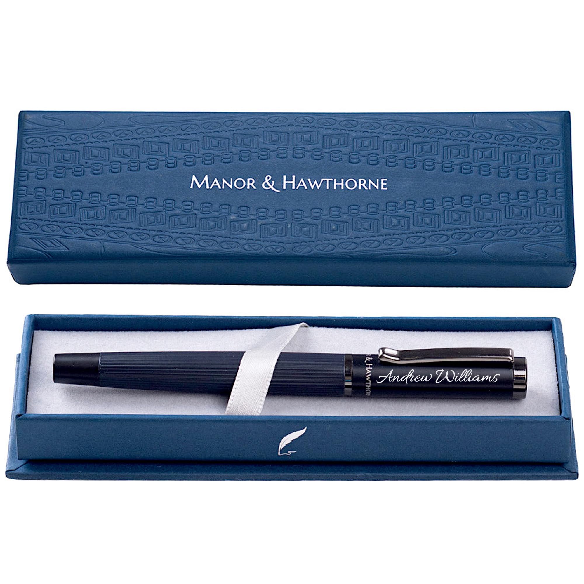 Manor & Hawthorne Personalised Luxury Black Rollerball Pen – Engraved Gift with Elegant Presentation Box, Ideal for Corporate Gifts, Birthdays, and Anniversaries (Jet Black (Personalised))