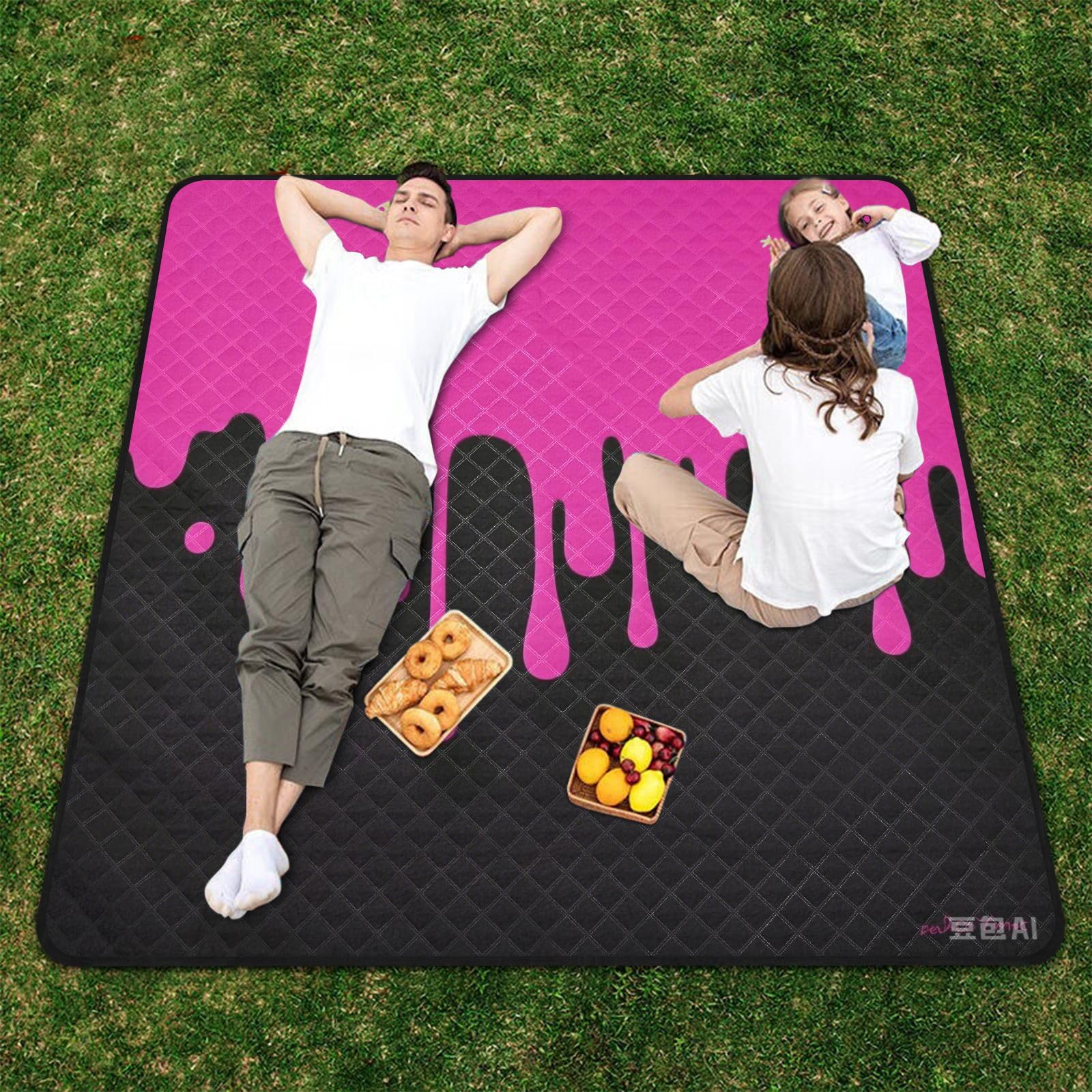 Moda Street Graffiti Pintura Rosa Negro Impermeable Picnic Accesorios XXL Picnic Playa Picnic Picnic para Adultos Concierto Manta para Picnic y Playa