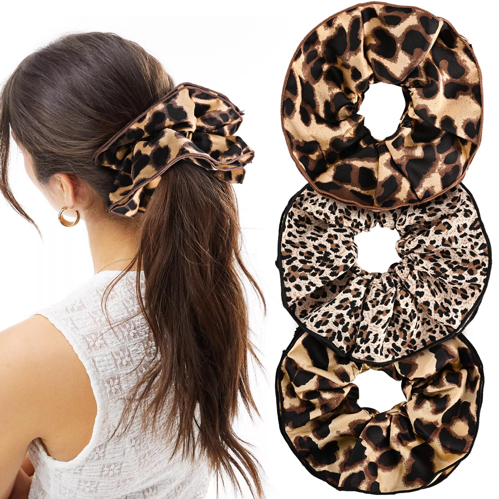 Mtuihfo 3 PCS Leopard Print Scrunchie