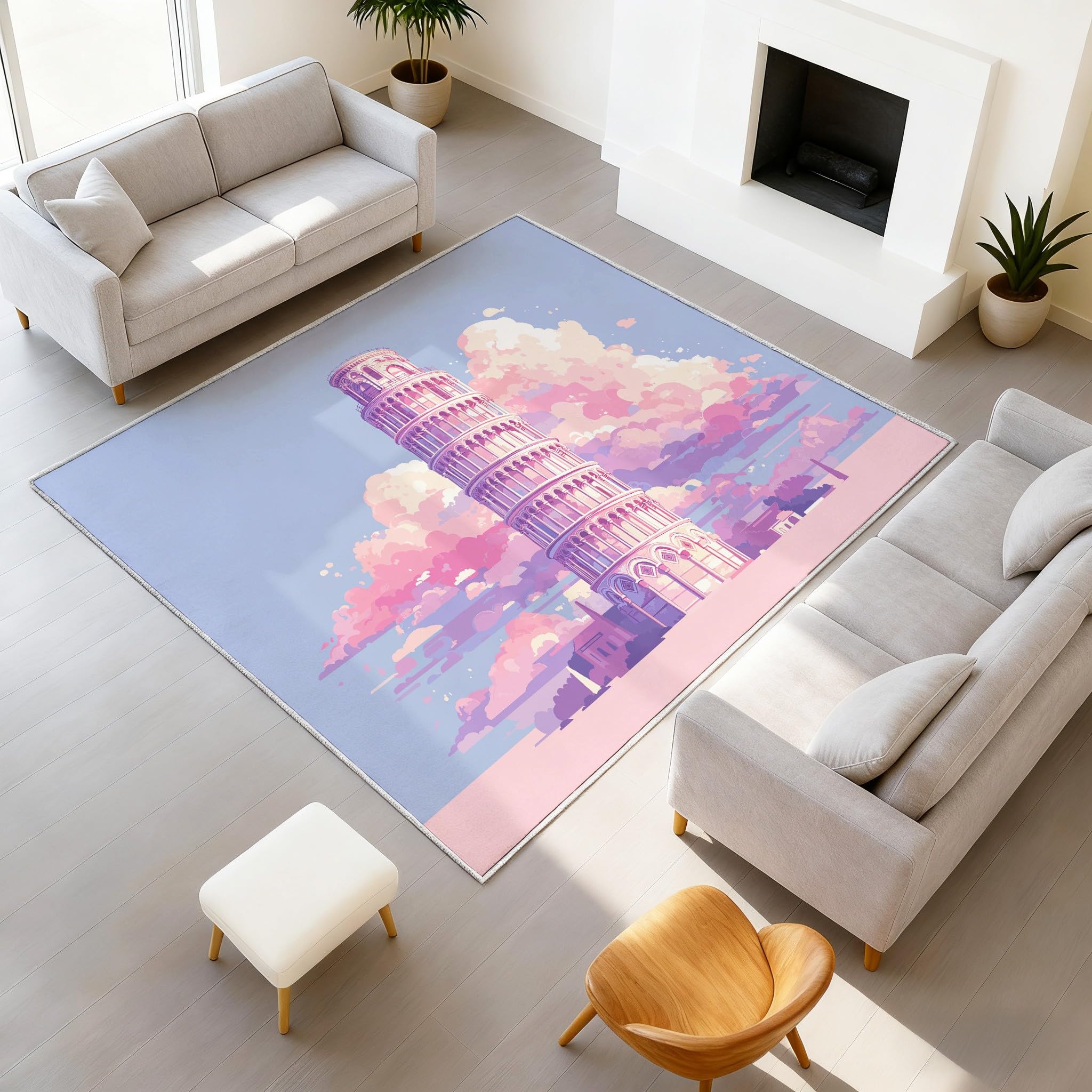 Moquette tour de pise 60x90 cm tapis flanelle poil ras rose violet
