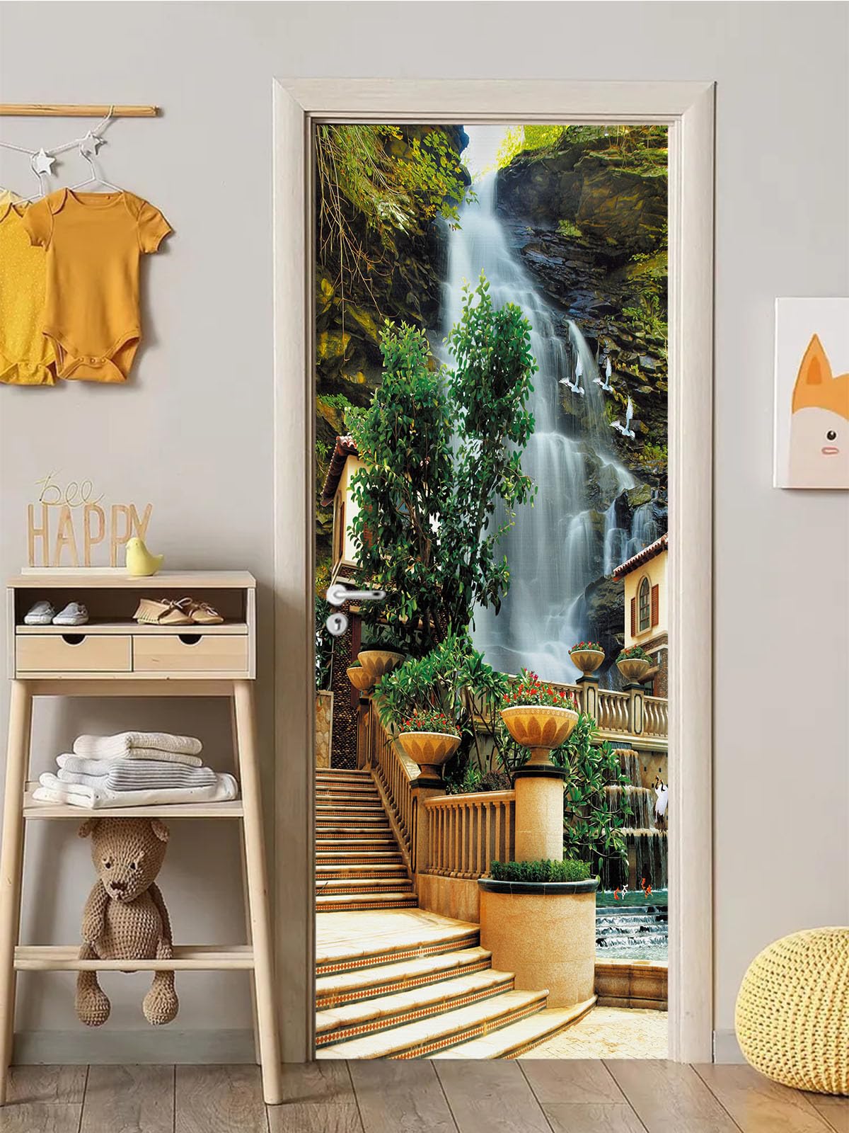 Flfk Mt1080 3D European Waterfall Door Murals Peel And Stick 77X200cm-Self-Adhesiv Door Wallpaper Wall Stickers Poster For Home Decor(2Pcs/Set)