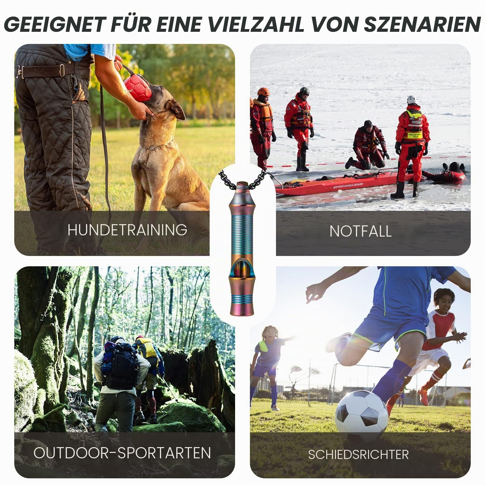 Tisur Notfallpfeife aus Titan, EDC-Sicherheitspfeife, Halskette, laut bis zu 120 dB, Pfeife für Überleben, Wandern, Camping, Haustiertraining
