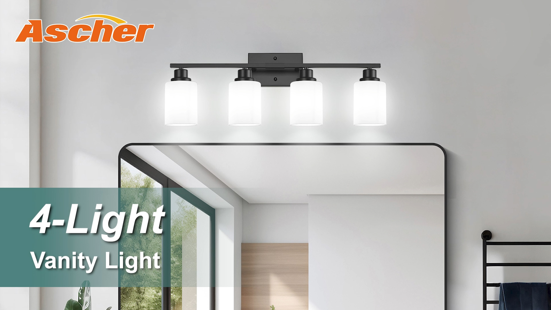 Image of Ascher Bathroom Light Fixtures, 4-Light Vanity Light Over Mirror, Matte Black Wall Sconces with Milky White Frosted Glass Shades, Wall Lamp for Living Room Bedroom, E26 Base(Bulbs Not Included)