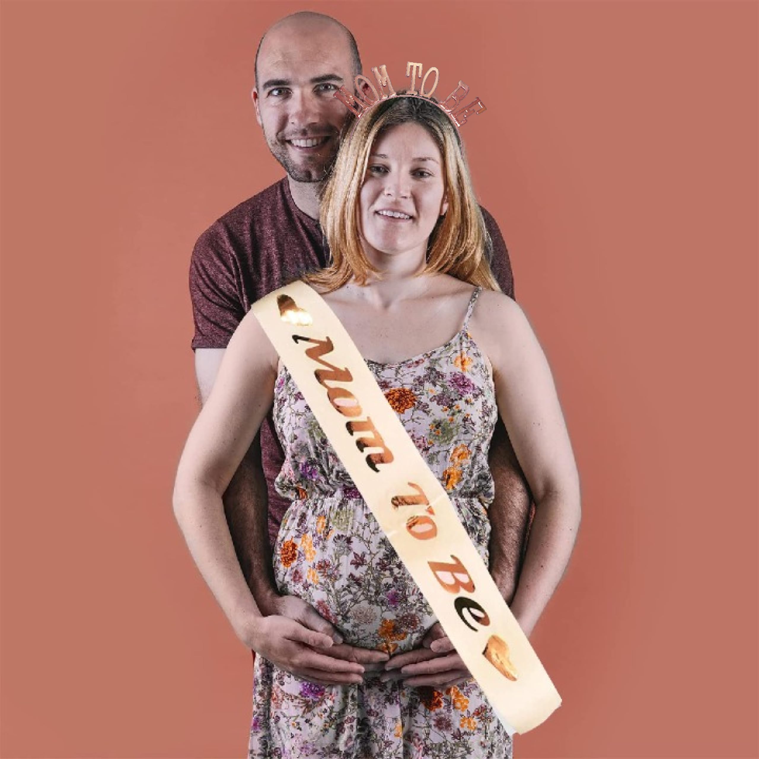 TOYXE Mom to Be Sash with Headband Rose Gold Golden - Image 2 thumbnail