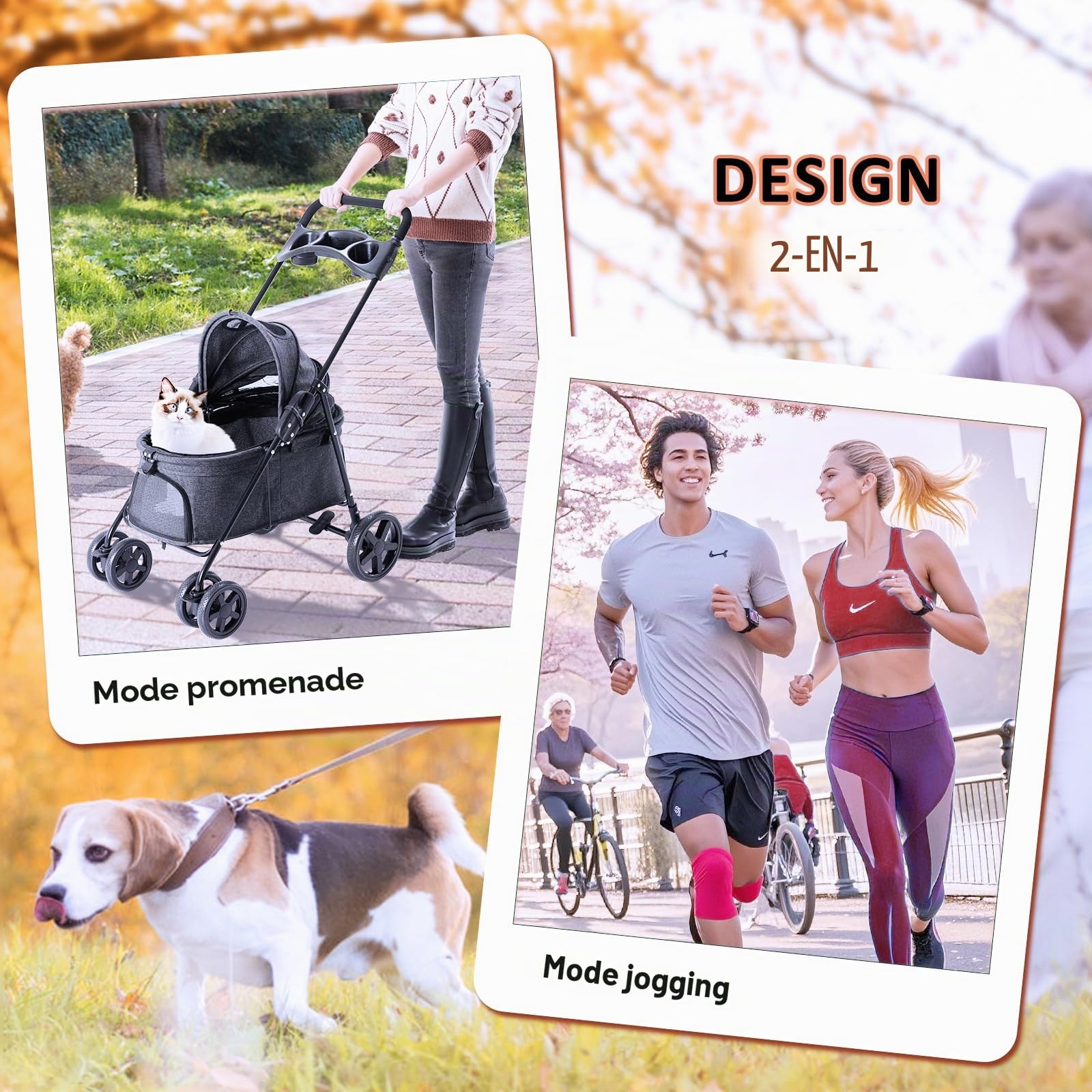 Poussette pour Chien Pliable jusqu'à 15kg - Véhicule Léger Compact pour Transport Sécurité, Promenade Voyage (Noir)