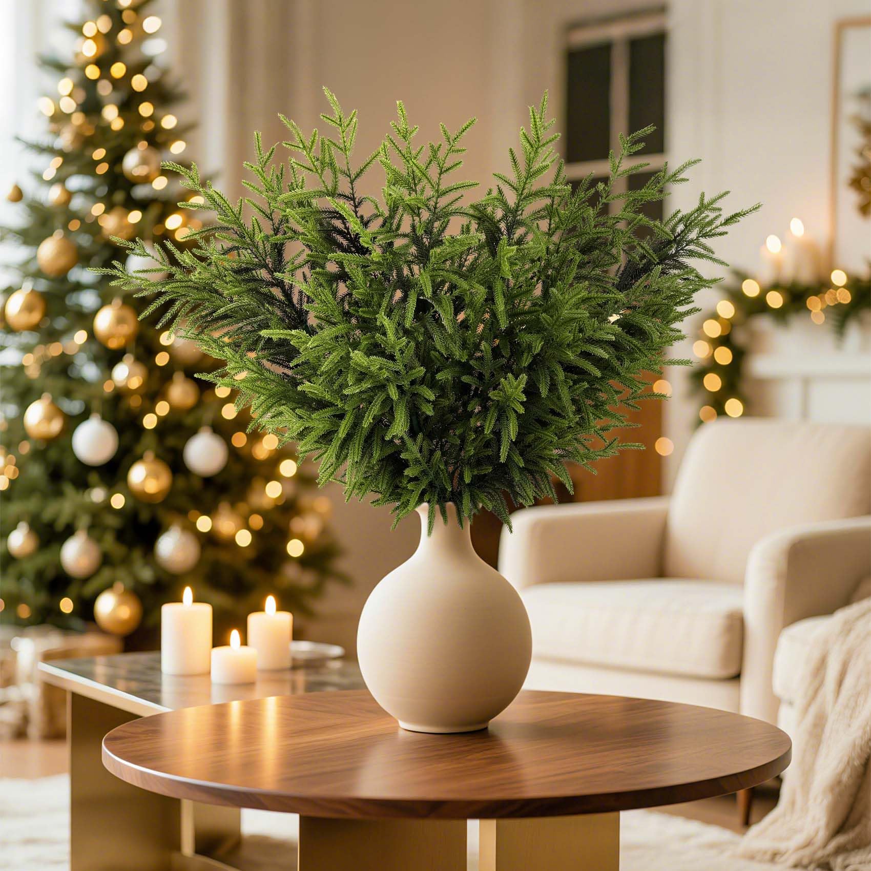 Norfolk-Kieferzweige für Weihnachten, 91,4 cm, künstlicher Norfolk-Zweig, künstlicher Stiel, grüne Tannenspieße für Vasen, Basteln, Girlande, Kranz, Weihnachten, Innen- und Außenbereich