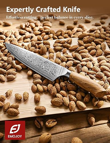 Miniatura 7 de Emojoy Juego de cuchillos de cocina de Damasco, juego de 3 cuchillos de chef japonés, cuchillo de Damasco de 67 capas con mango de madera de olivo