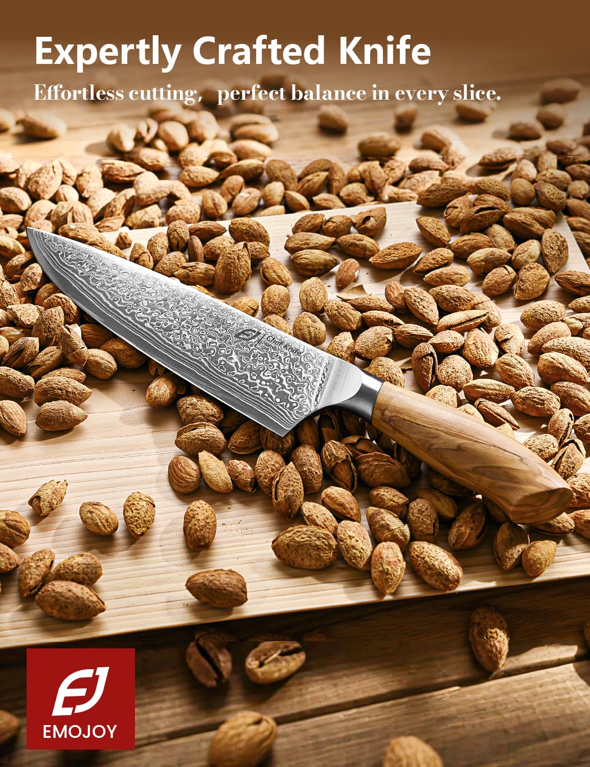 Emojoy 8-Inch Damascus Chef Knife, 67-Layer Japan Steel, Olive Wood Handle — Amazon image 6
