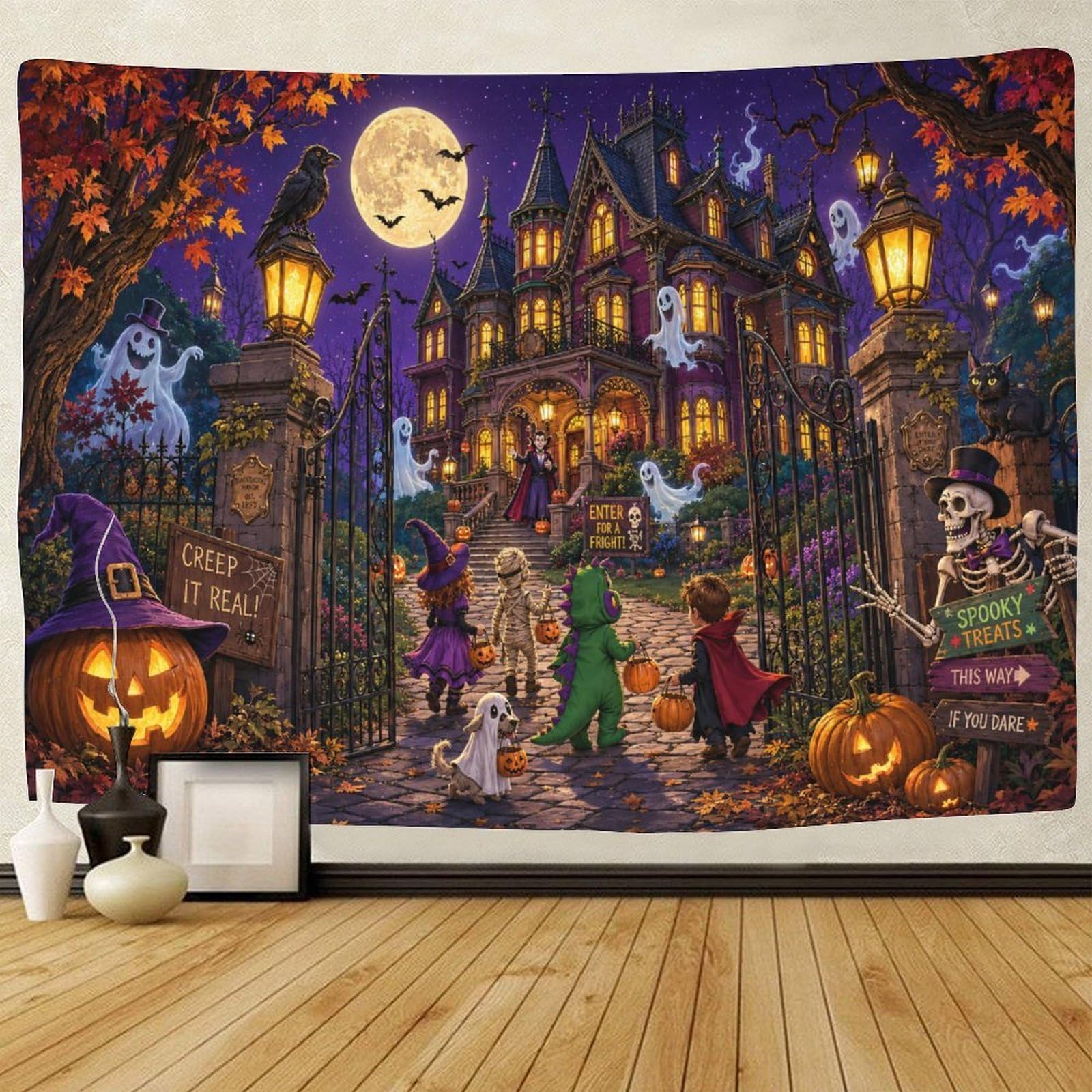 ASDFGHJKLZA Gothic Halloween Haunted House Wall Tapestry 3D Print Wall Hanging Decor Horror Tapestries Poster Home Decoration Bedroom Dorm 180cmx230cm