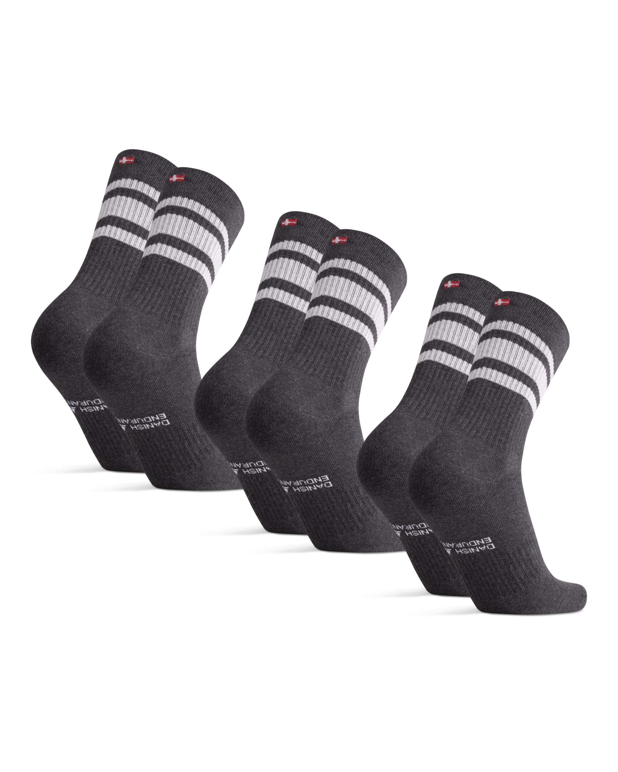 DANISH ENDURANCE 3 Pairs of Retro Tennis Socks Made of Organic Cotton, Sporty Leisure Socks, Everyday Socks, Breathable, Padded, for Men and Women