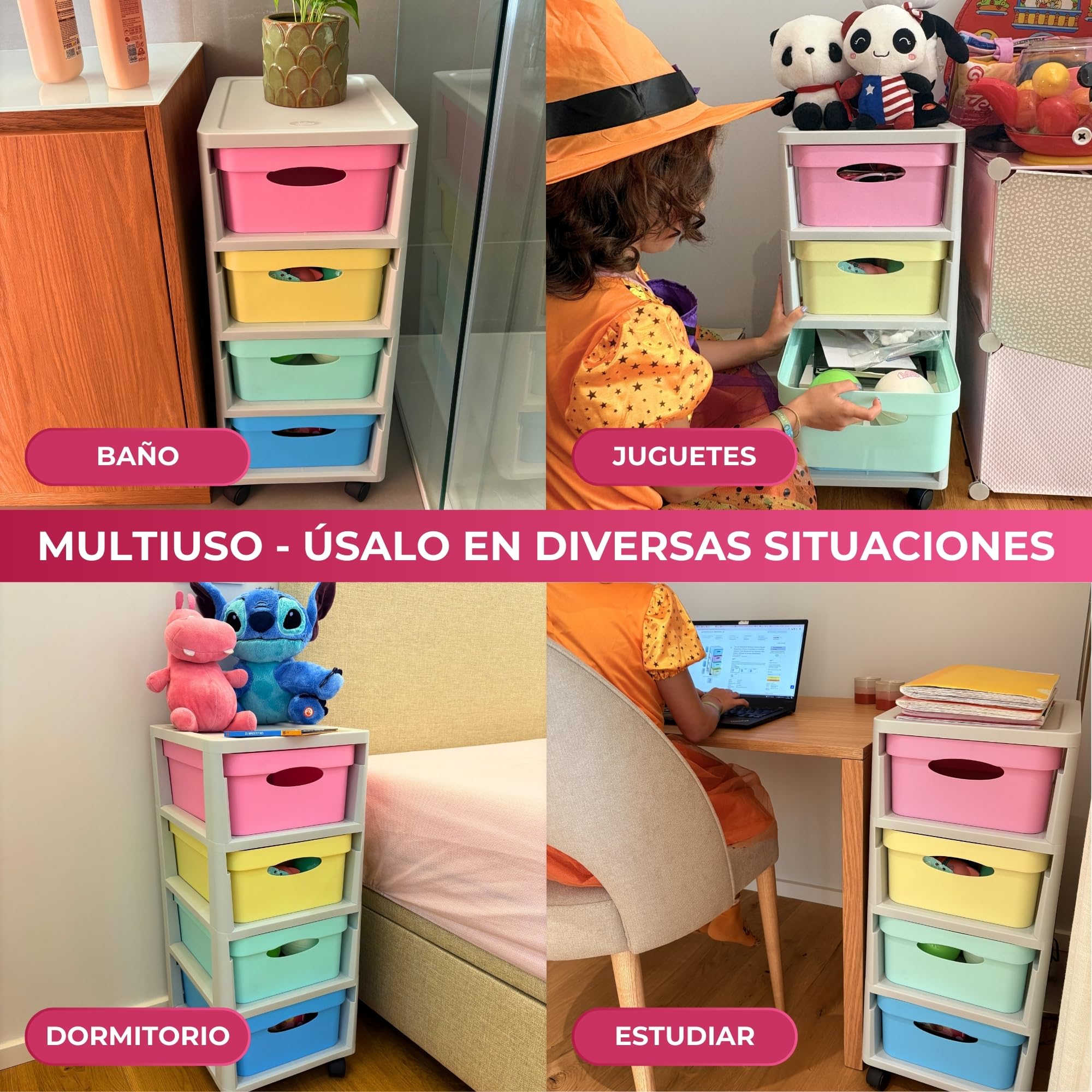 Cajonera de plastico con ruedas mueble organizador escritorio torre almacenaje niños infantil juvenil mueble almacenaje escritorio caja almacenaje cajon - Made in E.U.