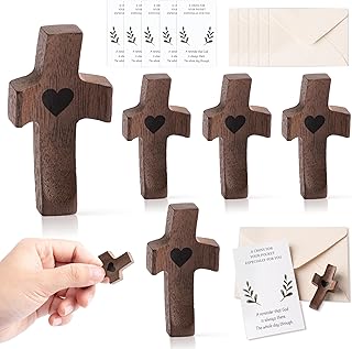 Wooden Cross Pocket Hug - 5Set Cross My Heart Pocket Hug Gift with Encouragement Card Envelop Small Jerusalem Handheld Cross for Pocket Prayer Religious Keepsake Exchange Christian Gift