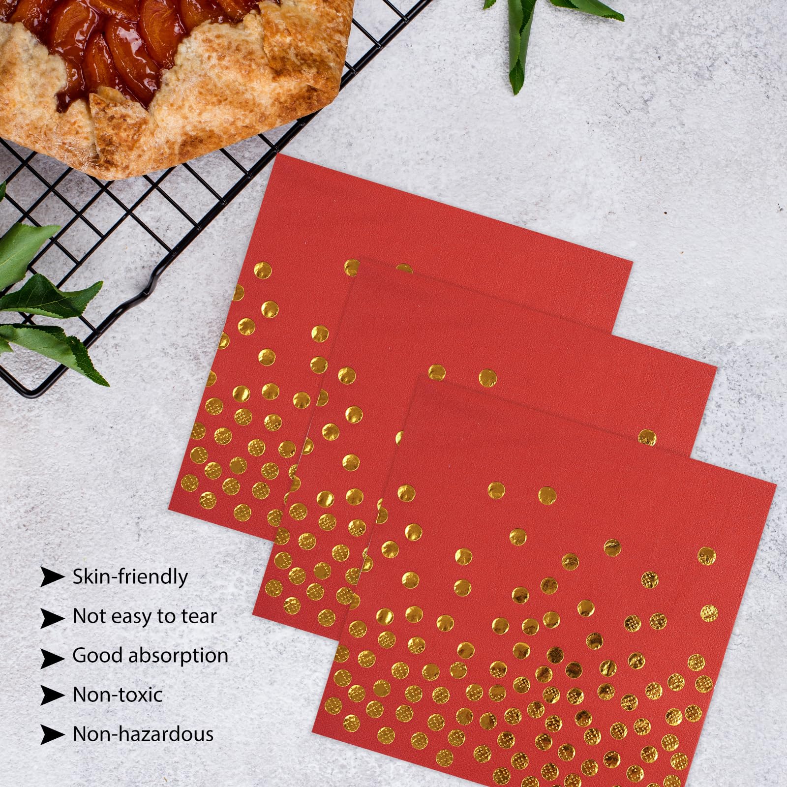 Juego de 50 platos y servilletas de papel rojo – Platos desechables de fiesta de lunares rojos y dorados, vajilla para decoración de cumpleaños, Navidad, compromiso y bodas