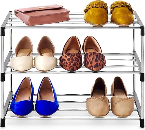 Miniatura 3 de Whitmor Zapatero de 3 niveles - Solución de espacio pequeño - Almacena hasta 6 pares de zapatos - Organiza zapatos y accesorios - Cromo y negro