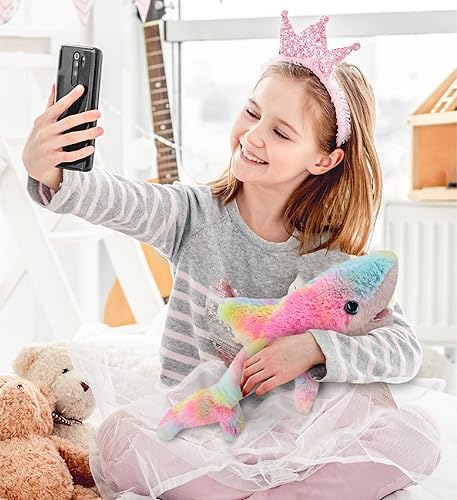 Miniatura 7 de DolliBu Animal de peluche de tiburón arcoíris  Juguete de peluche suave para abrazar adorable juguete de peluche del océano para jugar lindos
