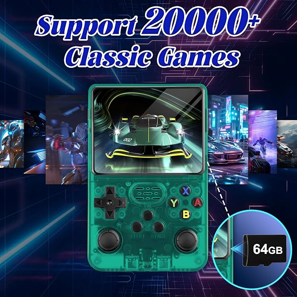 R36S Retro Handheld Video Game Console -Linux System,3000mAh Battery,3.5 Inch Screen,64G TF Card,20000+ Classic Games,Portable Game Console for Present to Give Friends for Christmas-Green - 3
