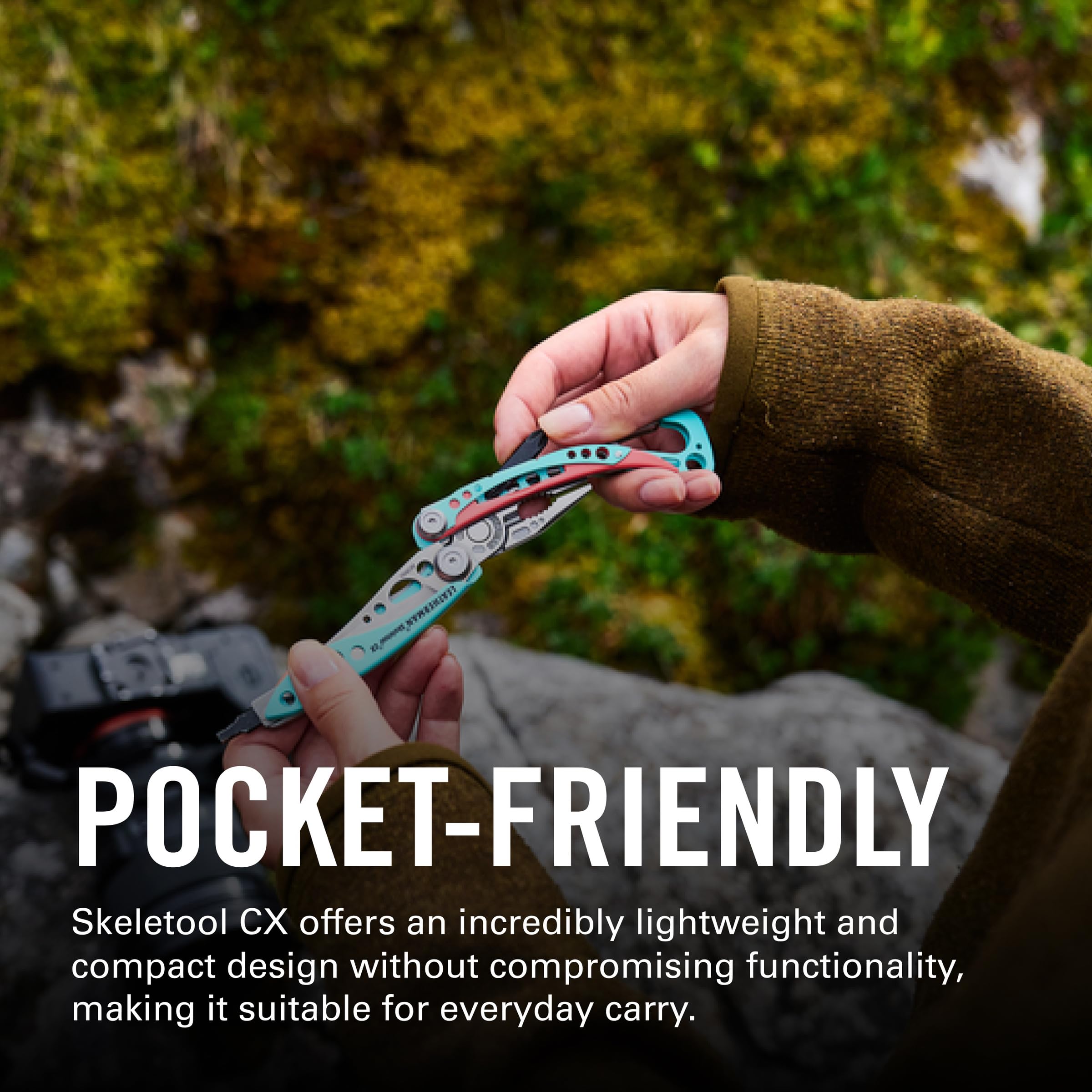 LEATHERMAN, Skeletool CX, 7 en 1, ligera, minimalista, multiherramienta para llevar a diario (EDC), hogar, jardín y exteriores, azul paraíso