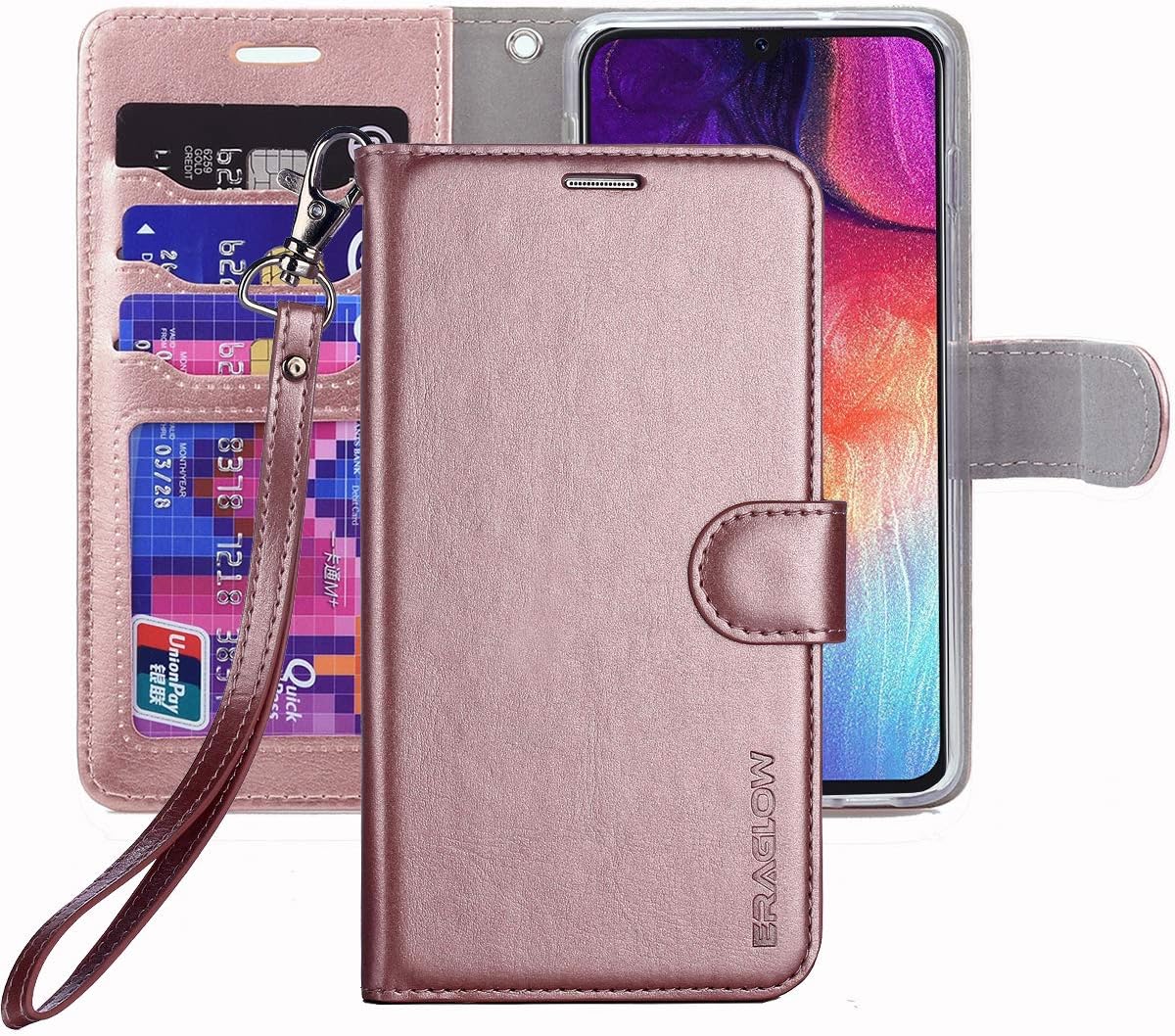 Galaxy A50 Case,Galaxy A50 Wallet Case,Premium PU Leather Wallet Flip Protective Phone Case Cover w/Card Slots & Kickstand for Samsung Galaxy A50 2019 (Rose Gold)