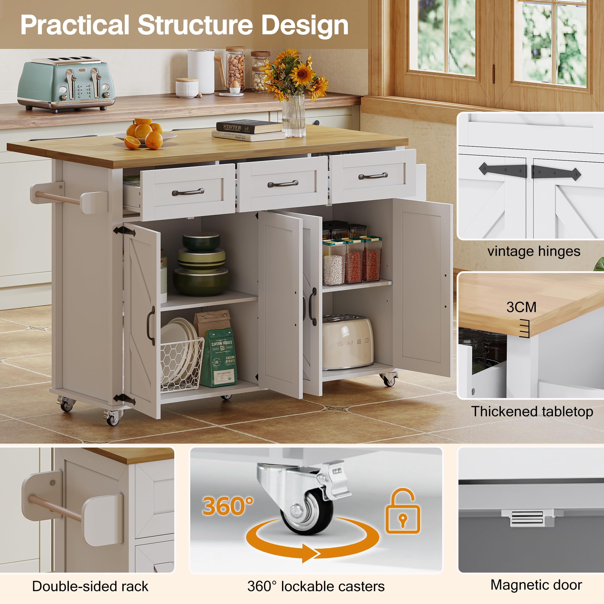 WheewithRac - Carrello pieghevole a isola con credenza salvaspazio e armadietto, facile da montare, porta asciugamani per sala da pranzo, colore: bianco