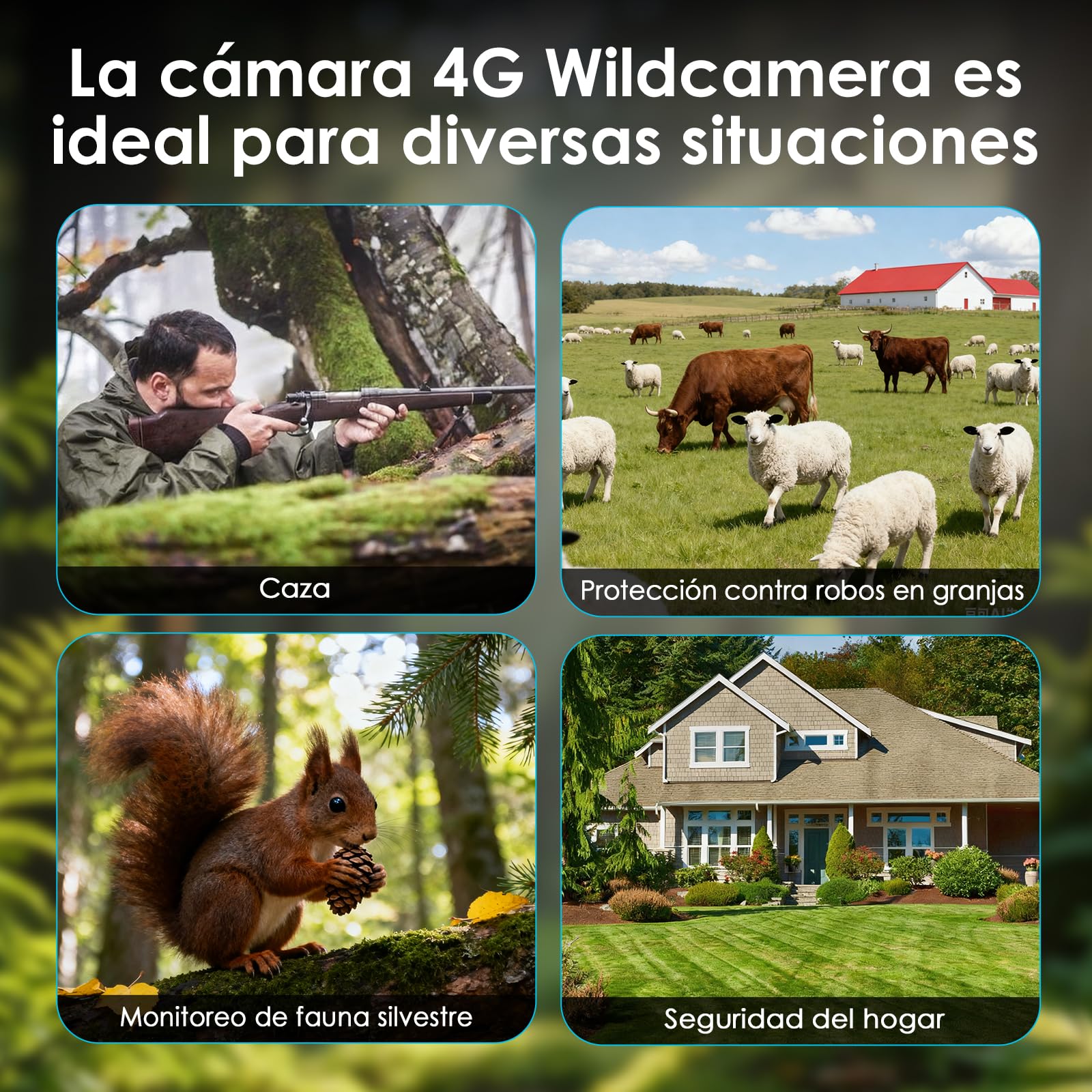 WOLFANG Cámara de Caza 4G, Cámara Fototrampeo 48MP 2K, 5200 mAh Batería, Nocturna 850 NM LED IR con 0,2 s Activación, Cámara Caza Impermeable IP66 para Vida Silvestre