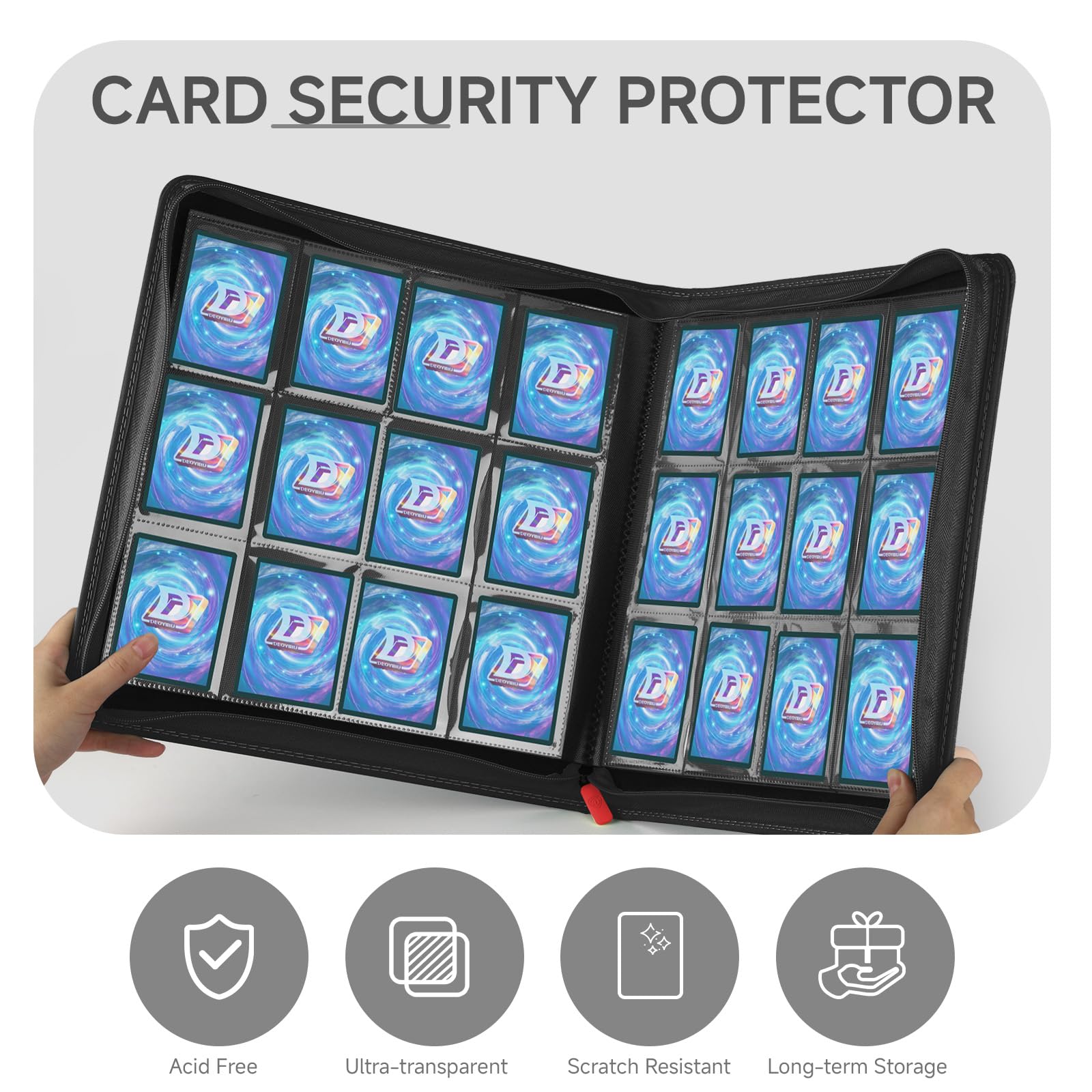 Classeur pour cartes à collectionner avec fermeture éclair, 12 poches, classeur de 720 pochettes double face, album de cartes pour MTG, TCG, cartes de sport, cartes de jeu, noir