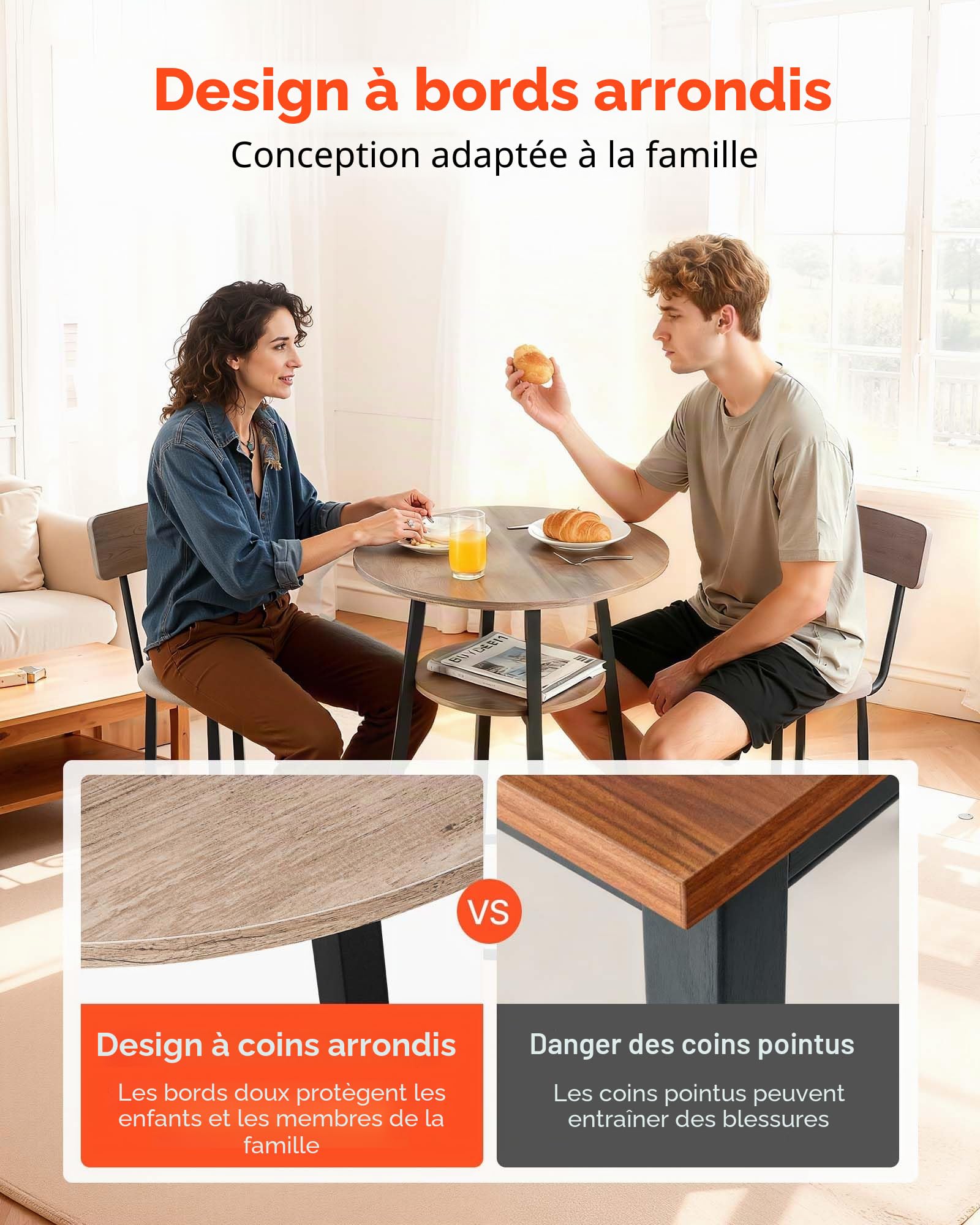 VEVOR Ensemble Table de Bar avec Tabourets 3PCs, Table Haute de 60 cm avec Deux Chaises aux Angles Arrondis, pour Salle à Manger Bureau Coin Repas Bistro, Mange-Debout Ronde, Gris Clair et Noir