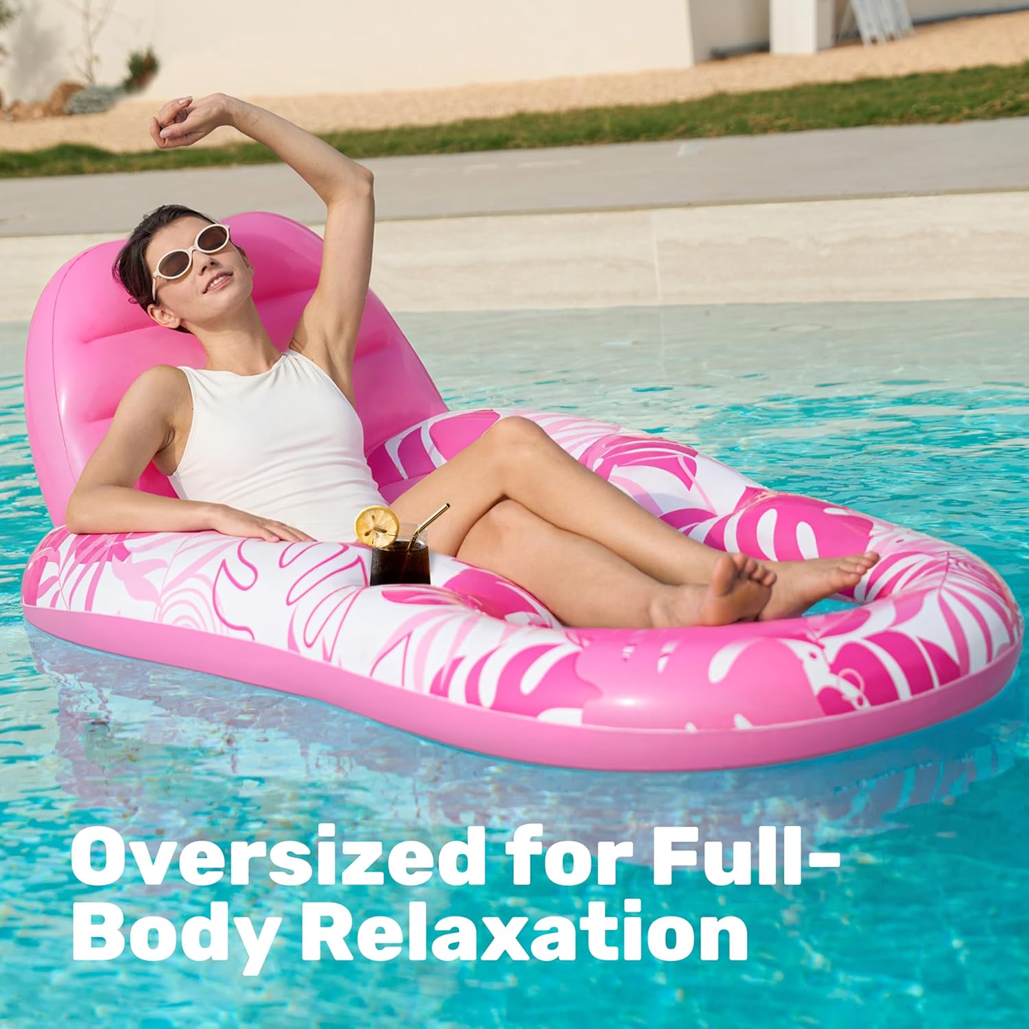 SLOOSH Inflatable Pool Floats Lounger Adult, Pool Float Lounge Raft Floaties Water Floating Recliner Chair with Cup Holders Foot Rest Swimming Floaty