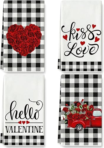 AnyDesign Toalla de cocina para el día de San Valentín toalla de cocina con flores de rosas 18 x 28 pulgadas color blanco y negro toalla de secado a