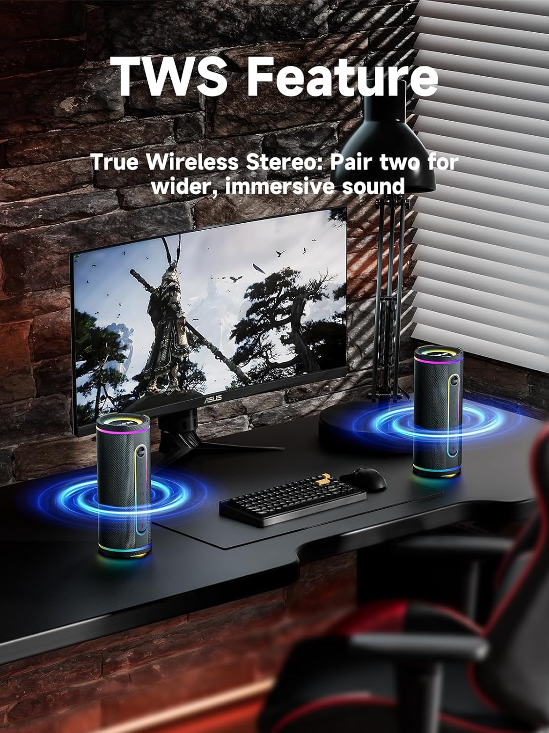 MLOVE E80 Speakers Bluetooth Wireless, Portable Waterproof Bluetooth Speaker with Aux Input, Micro SD Card Slot, Led Lights, Bass Boost, Dual Pairing for Outdoor, Travel, Car, Camping, 30W, Black - Image 5