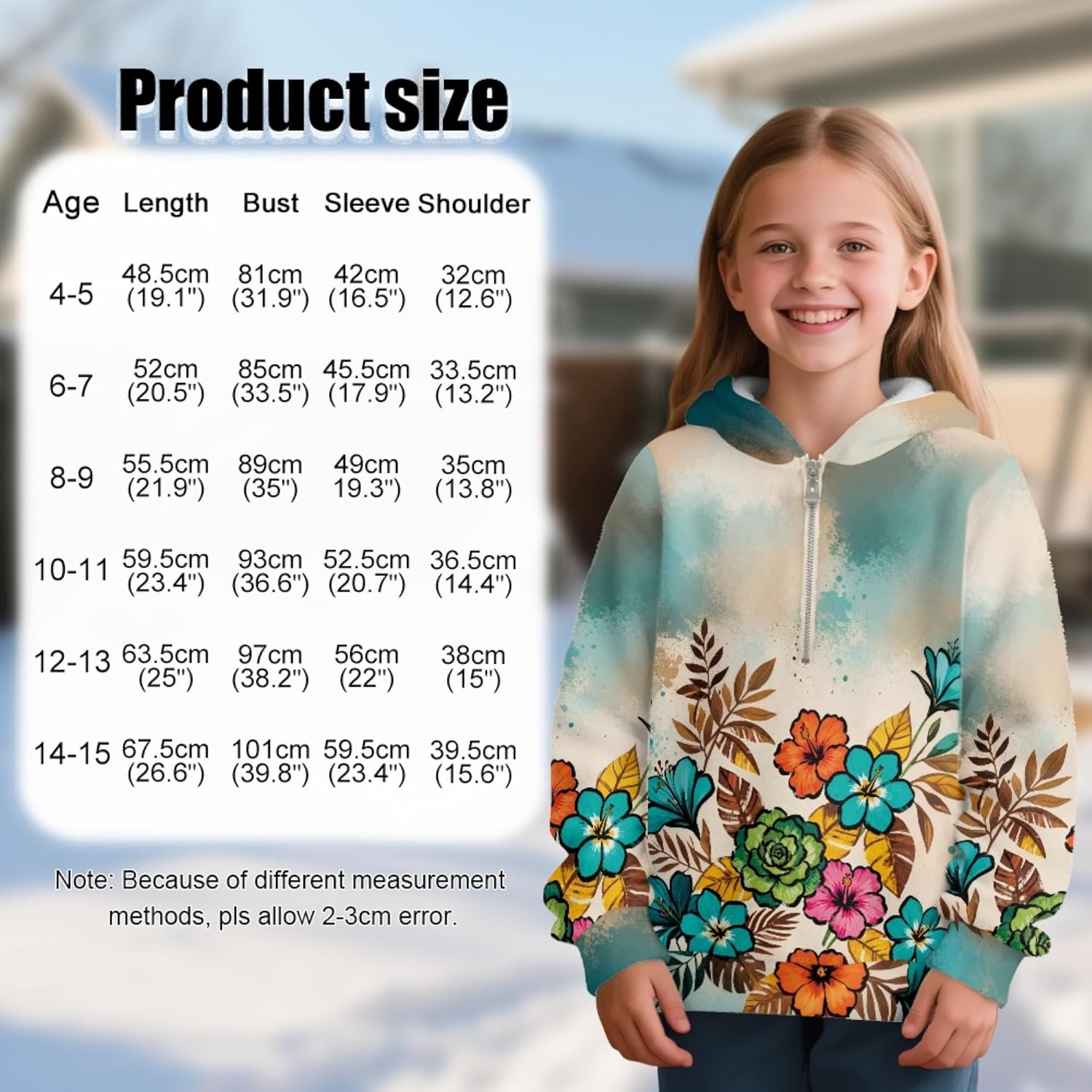 AmzPrint Little Girls Quarter Zip Pullover Fleece Jacket Long Sleeve Winter Birthday Oversized Hoodie For Teen Girls