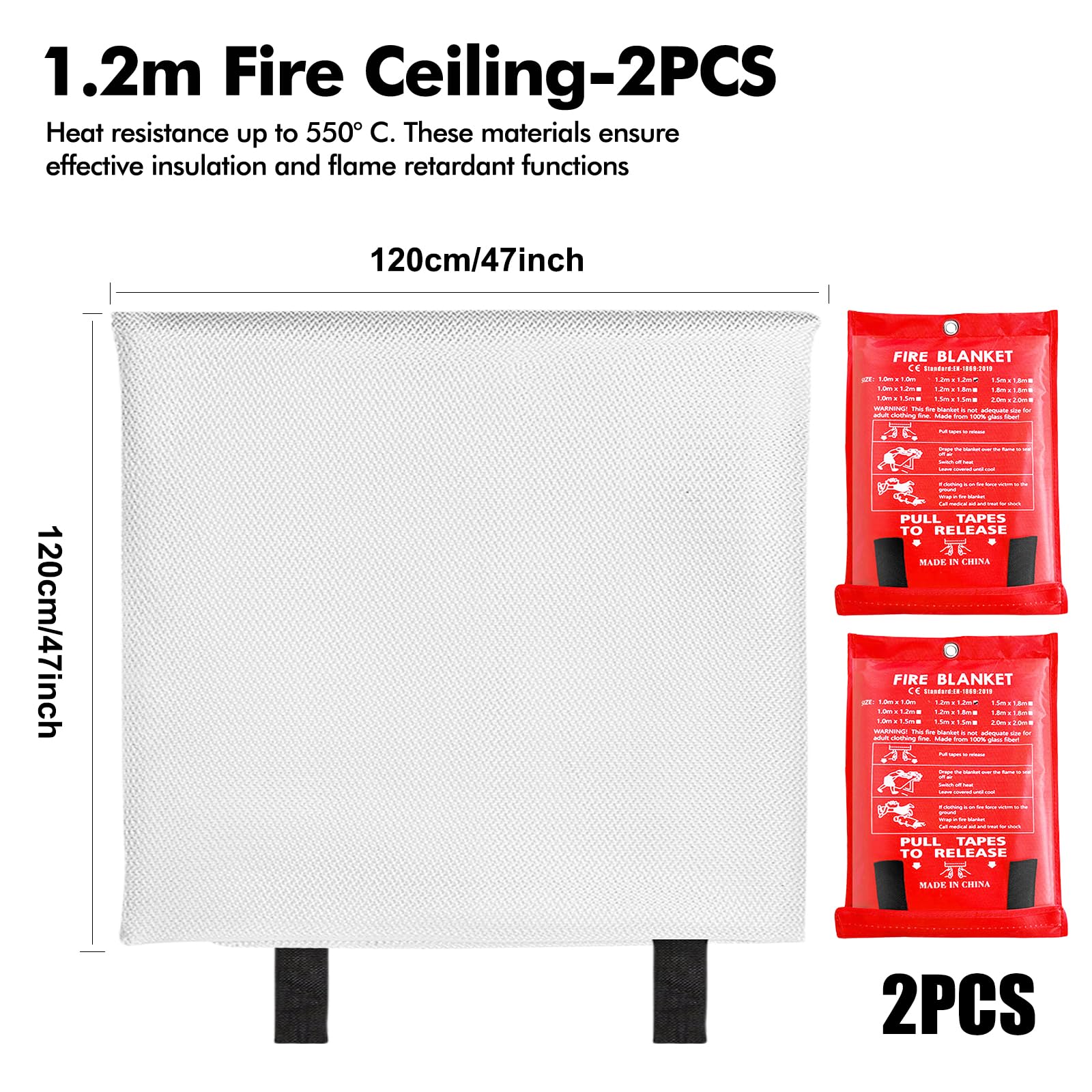 2 Couvertures Anti-feu 1,2x1,2m – En Fibre De Verre Pour Feux De Graisse Et Cuisine