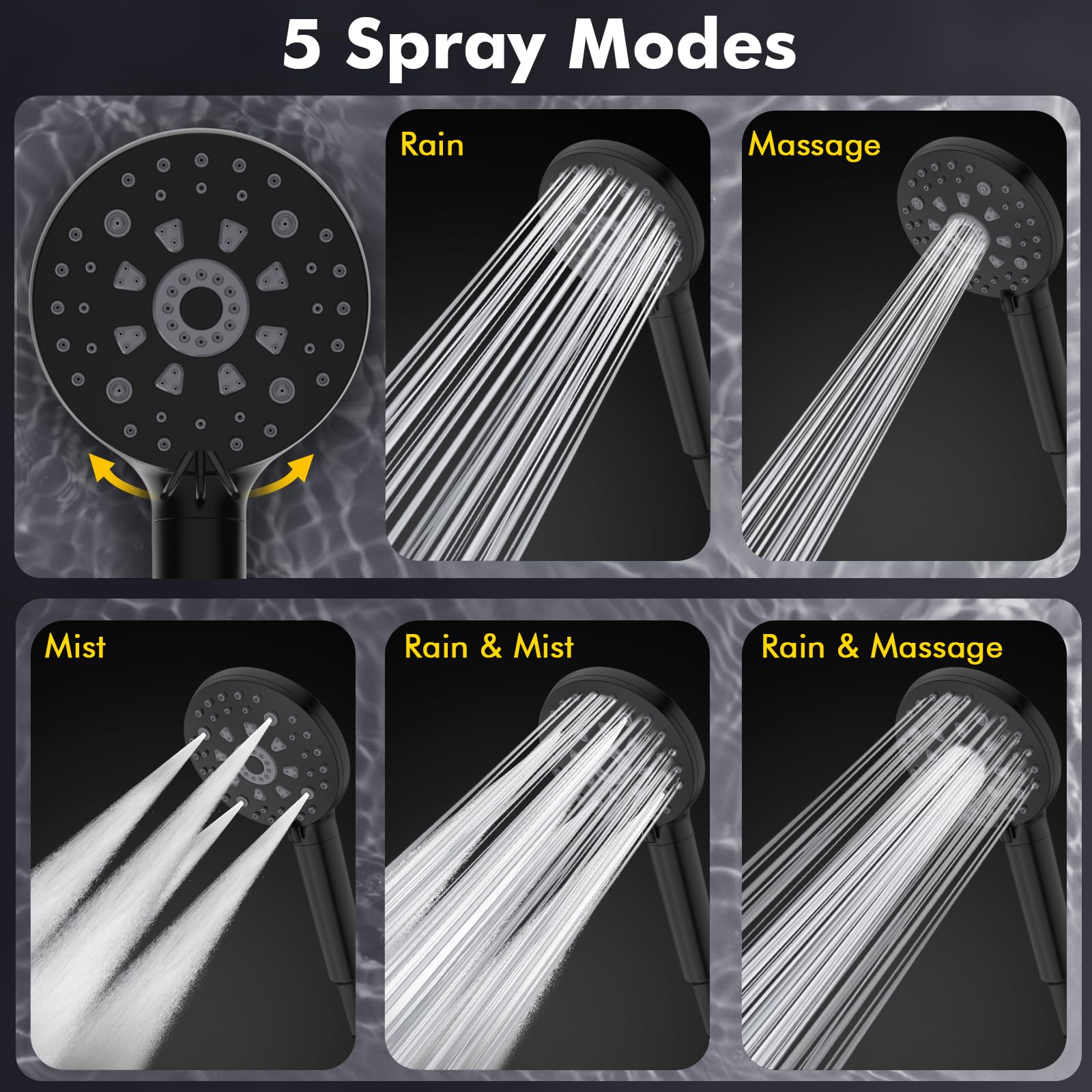 FEELSO Filtered Shower Head With Handheld - High Pressure, 3 Spray Modes, 15-Stage Filter For Hard Water, Removes Chlorine, Matte Black - View #5